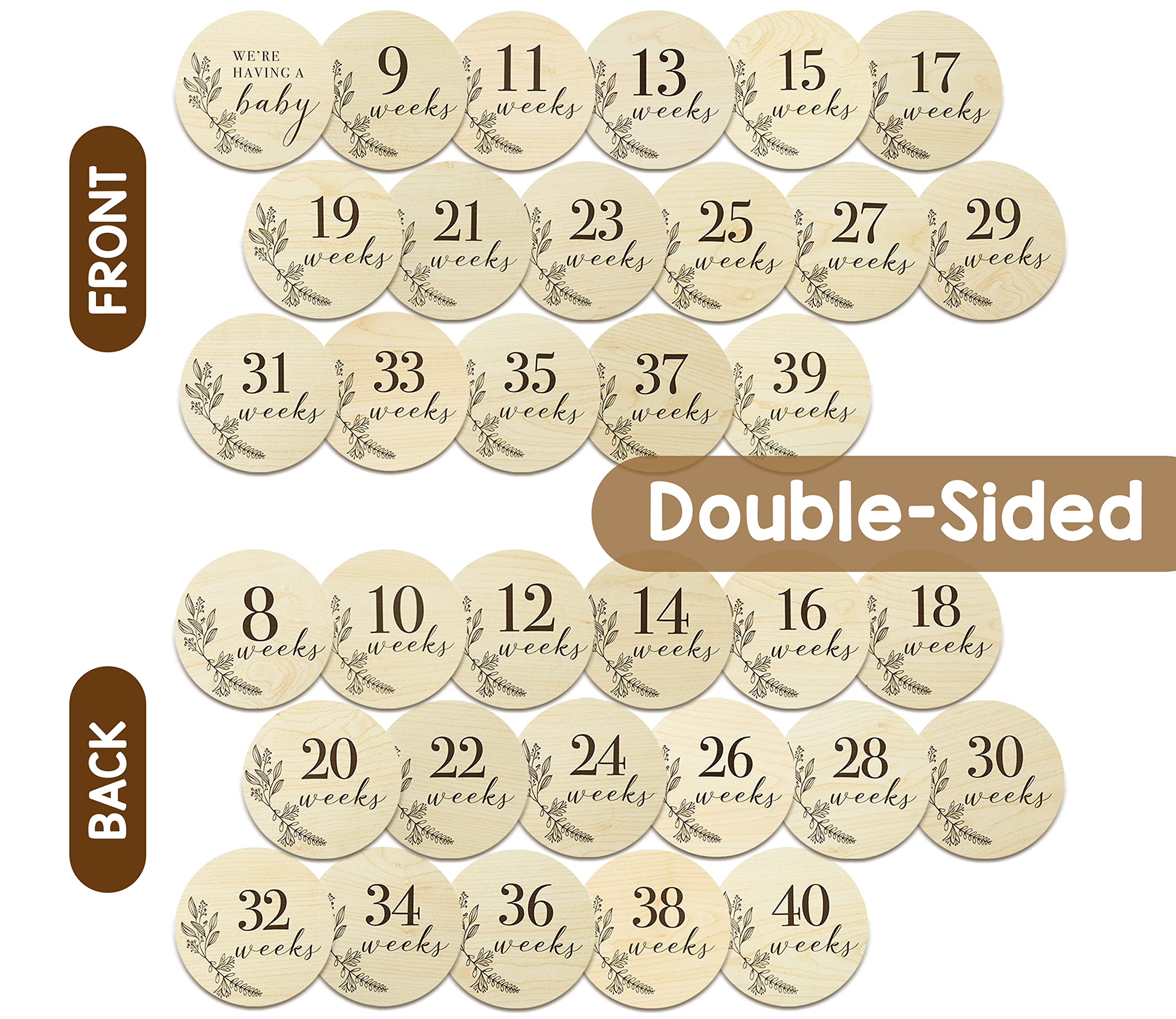 Wooden Pregnancy Milestone Signs for 8-40 Weeks, Weekly Baby Bump Tracker Milestone Discs Baby Shower Gifts for Pregnant Moms, Gender Neutral Baby Announcement Cards