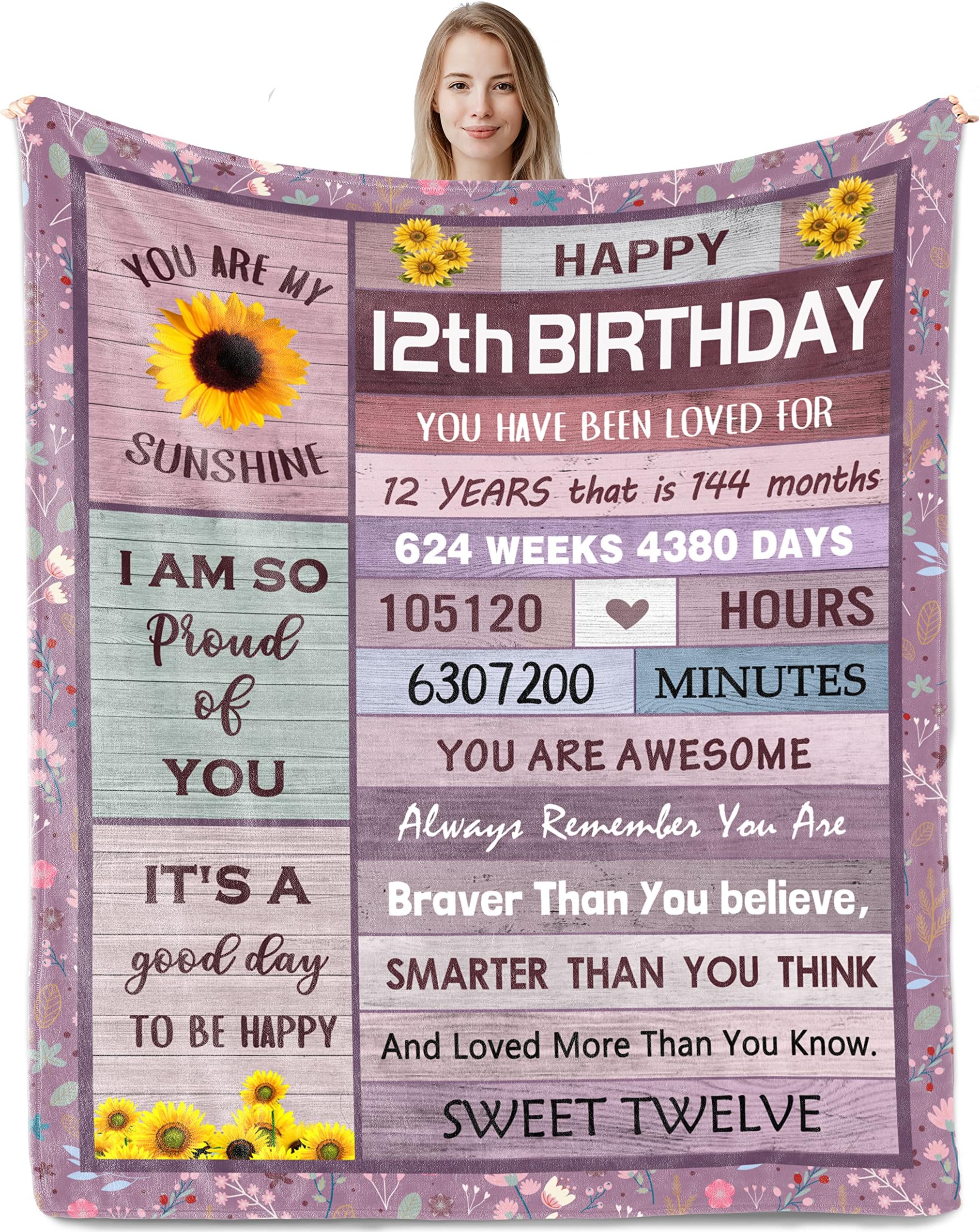 12 Year Old Girl Gifts, Gifts for 12 Year Old Girl, 12th Birthday Gift for Girls, 12th Birthday Decorations, Gift Ideas for 12 Birthdays Blanket 40"x50"