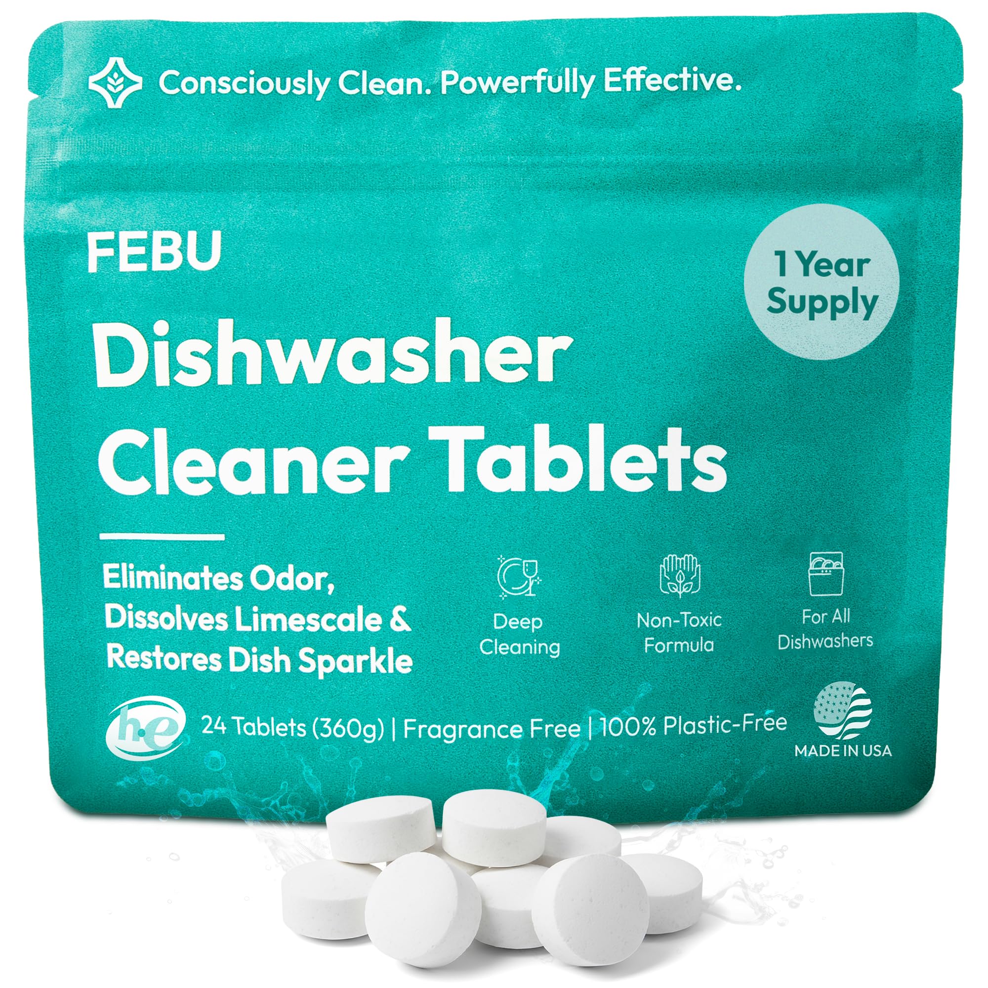 FEBU Dishwasher Cleaner Tablets, 24 Tablets
