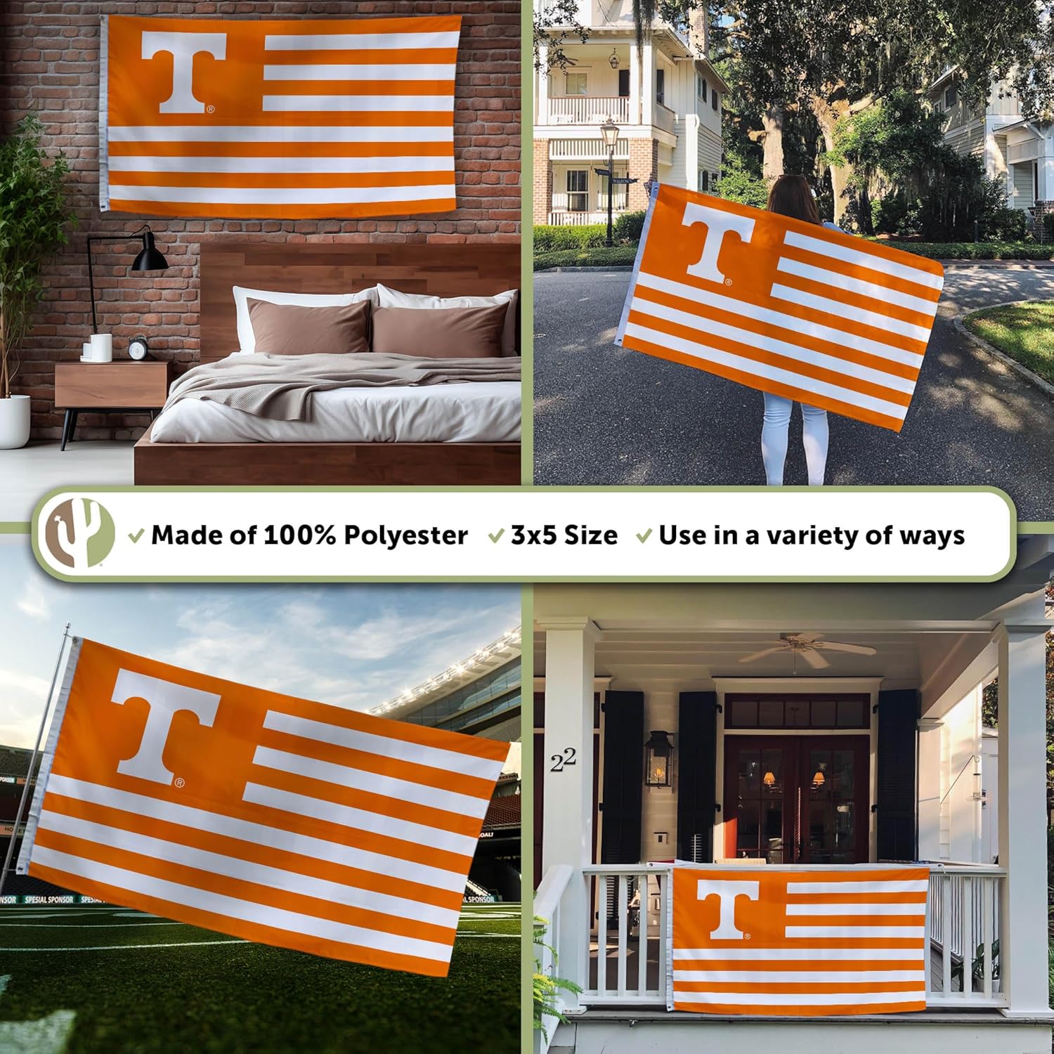Desert Cactus University of Tennessee Indoor and Outdoor 100% Polyester University Flag Banner, 3x5 Feet Volunteers (Nation) - Image 3