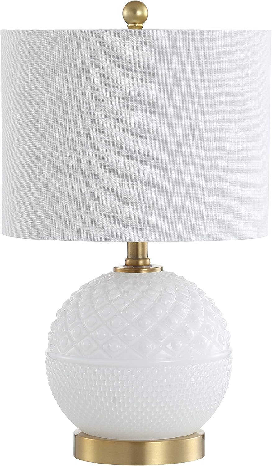 JONATHAN Y 20.5" White/Brass Gold Glass/Metal Table Lamp, Contemporary Hobnail Texture Globe Lamp with White Linen Shade for Living Room Bedroom, LED Bulb Included JYL1040A