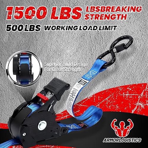 Miniatura 2 de Paquete de 4 correas de trinquete retráctiles, correas de trinquete automáticas de 1 pulgada x 12 pies para motocicleta, kayak y camiones,