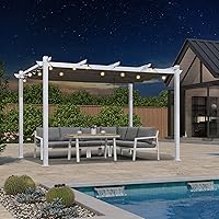 Vista 12 de PURPLE LEAF Pérgola Retráctil para Exteriores de 10' X 12' con Toldo de Sombra Solar Cubierta Blanca Refugio de Metal para Patio Jardín Porche Patio