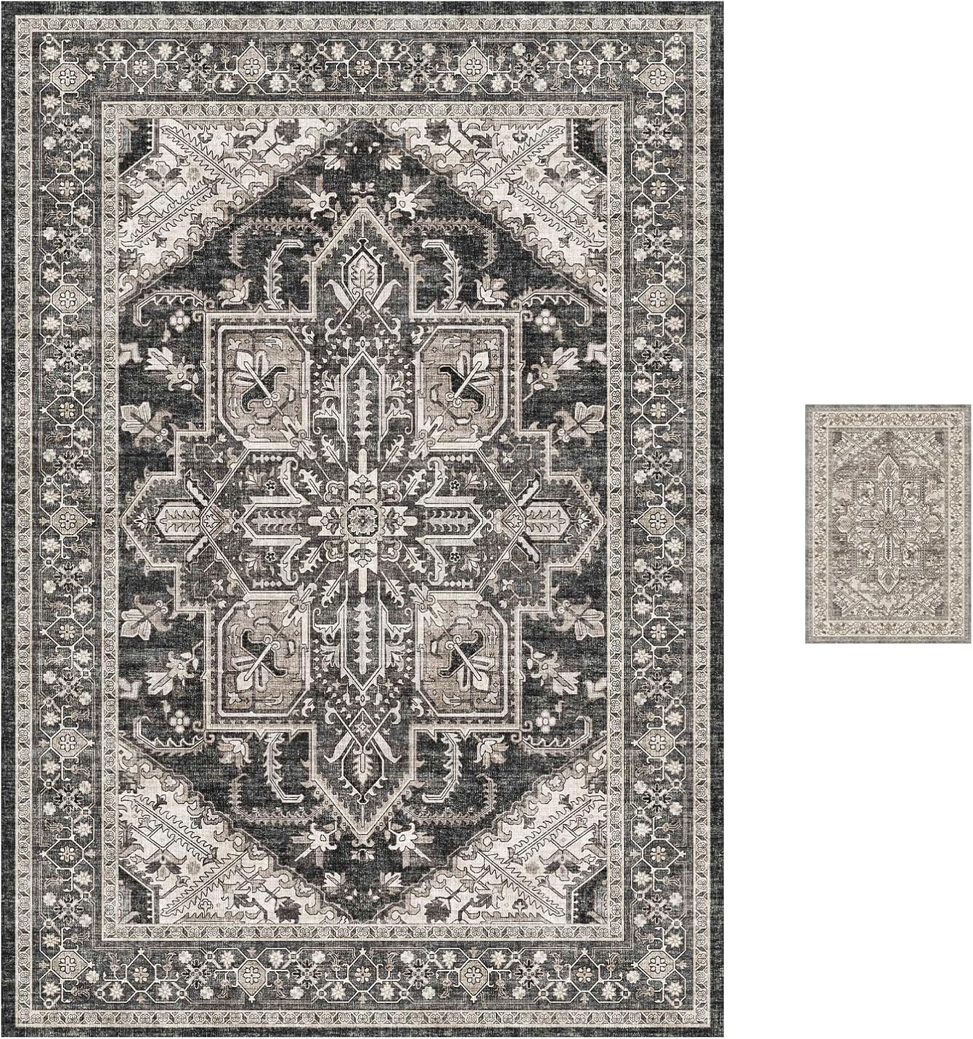 WITSHOCK 12x15 Black Washable Rugs with 2x3 Brown