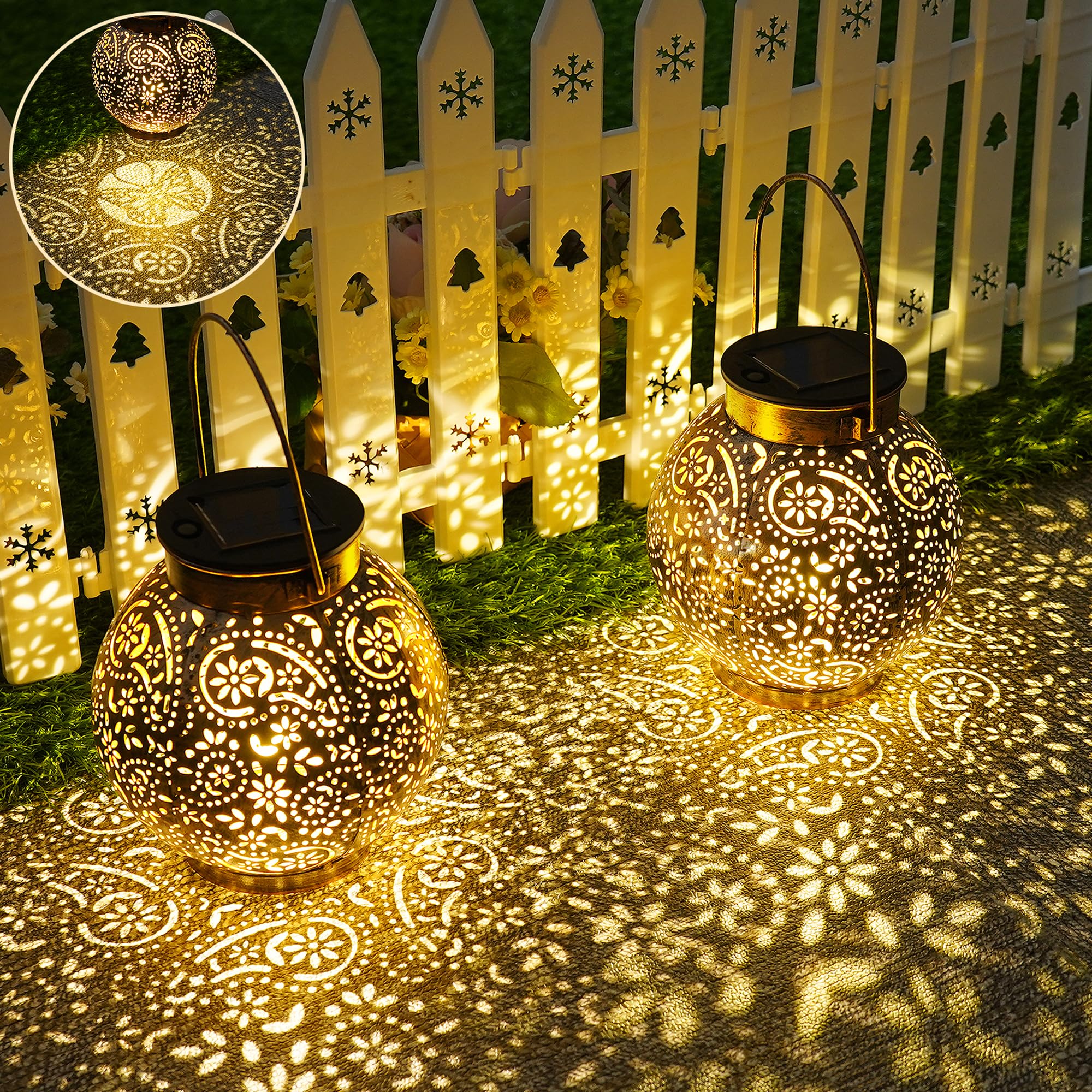 Lanterna Solare da Esterno Vintage, con Accensione Automatica, IP65 Impermeabile e Resistente al Sole, Luci Decorative a LED per Giardino, Terrazza, Patio, Cortile(2 Pezzi)
