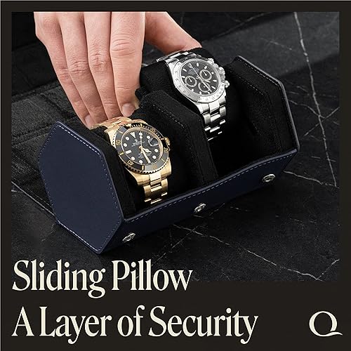 Vista 4 de QWATCHBANDS Napa Leather Watch Rolls for Men - Hexagon Watch Roll Travel Case for Watches - Storage Organizer Genuine Leather with Velvet