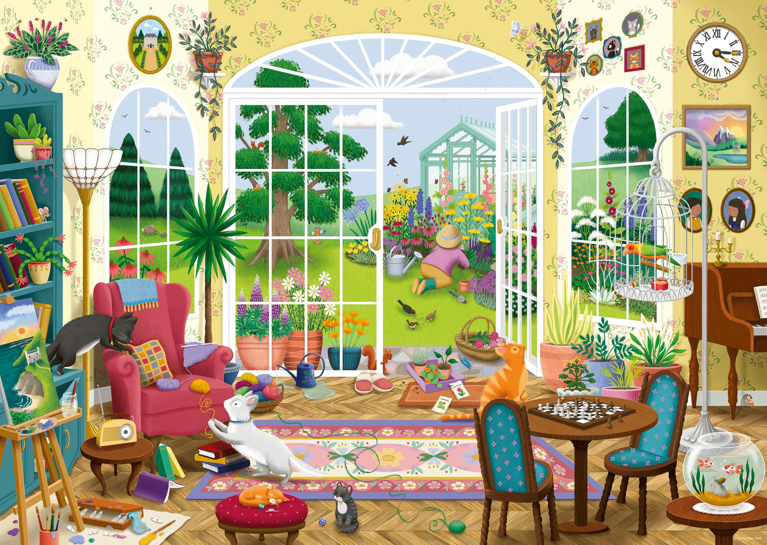 Ravensburger Summer Garden Parlour 1000 Piece Jigsaw Puzzle for Adults and Kids Age 12+ – Cat Lovers & Garden Scene by Artist Emma Allen