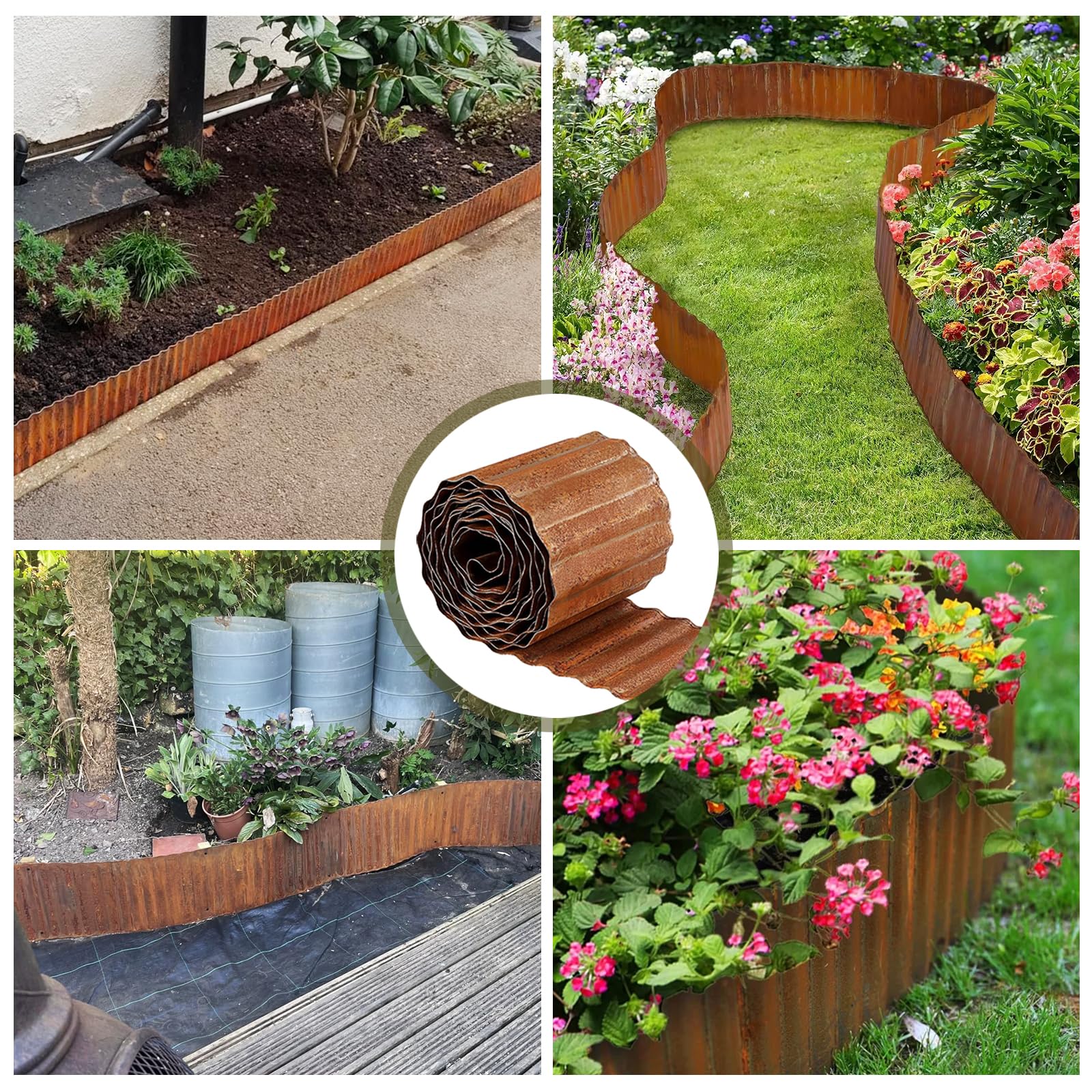 Bordo per prato in metallo, 6 m, bordo flessibile per aiuole, 15 cm, per giardino e aiuole, facile da pulire, 1 paio di guanti da montaggio inclusi (6 m x 30 cm)
