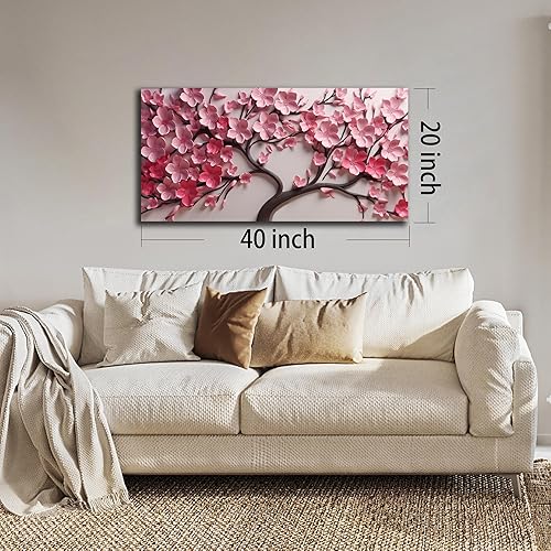 Miniatura 6 de Lienzo decorativo para pared de sala de estar, árbol, decoración de pared para dormitorio, arte de pared rosa para oficina, mujeres, tamaño 20 x 40