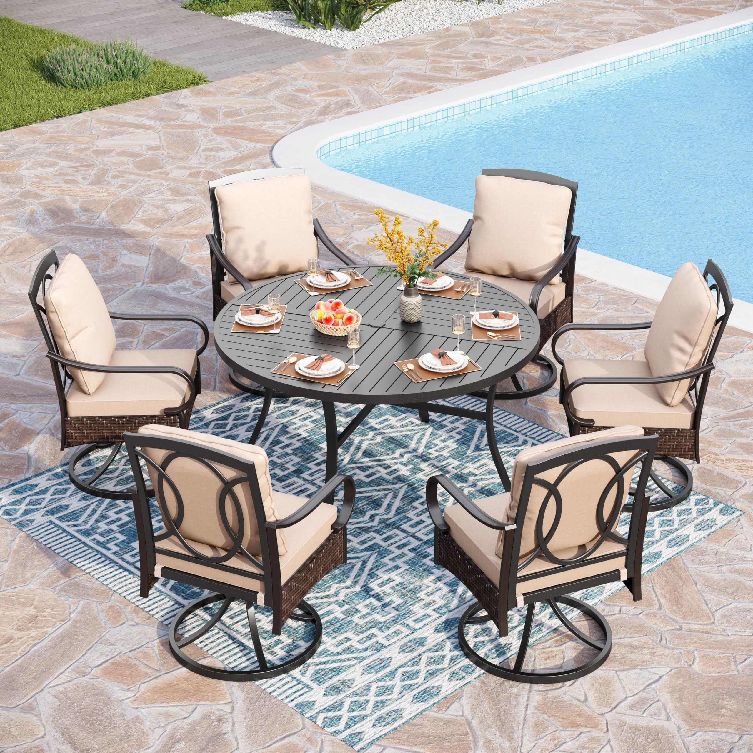 Phi Villa Extra Large Patio Table PHI VILLA 7-Piece Outdoor Dining