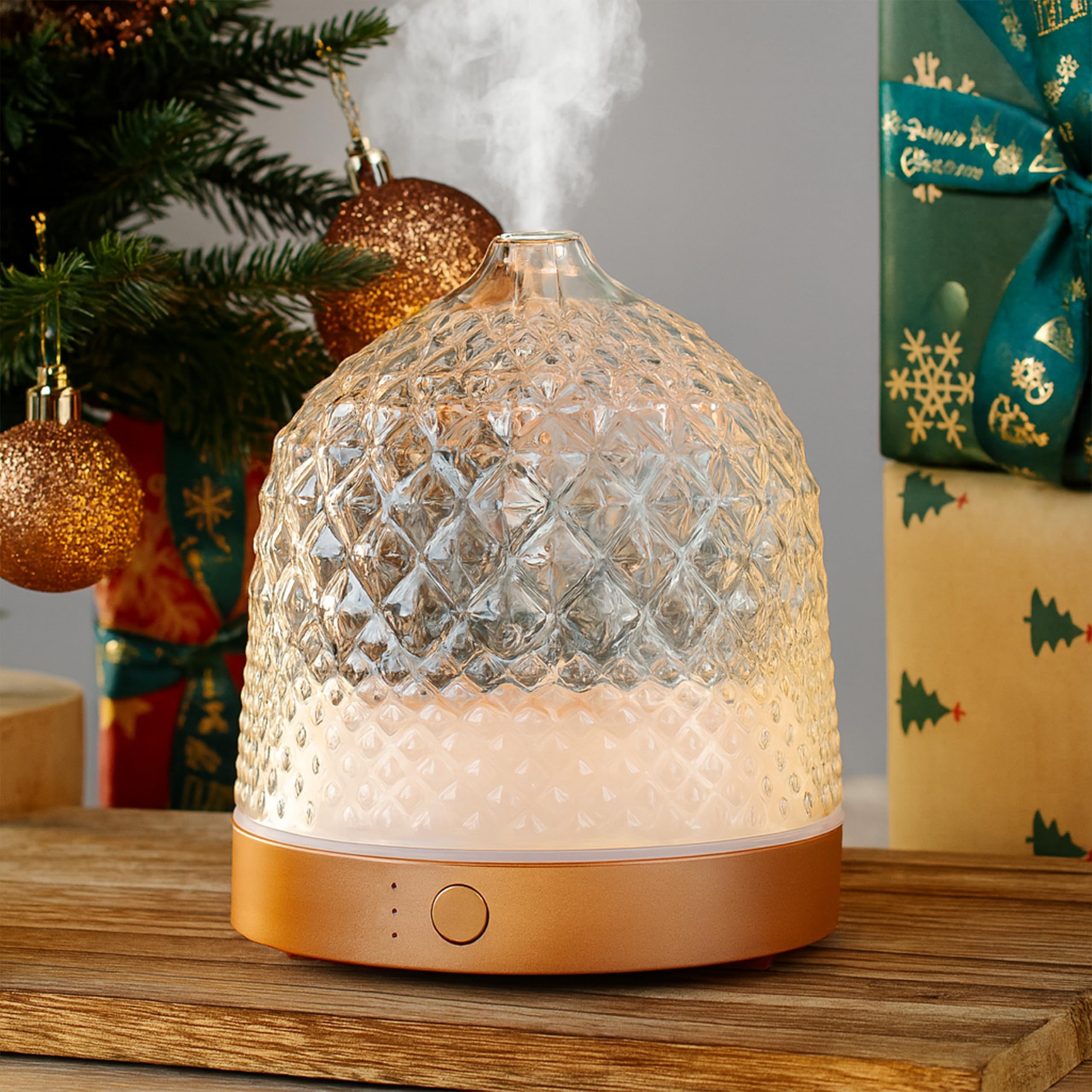 ALMA Difusor y humidificador de aceites Esenciales con depósito de Cristal de 200 ml - aromaterapia Elegante con Vidrio, iluminación LED de Ambiente, 10 Horas de Niebla tranquilizadora (Gold Rose)