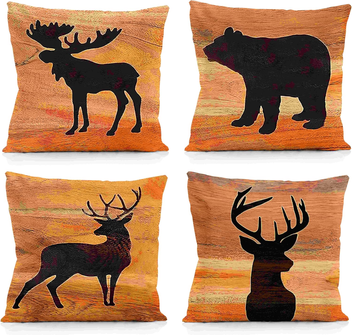 Nogrit Rustic Wildlife Cabin Decor Pillow Covers 18x18 Set of 4,Cabin Decor,Log Cabin Decor,Wildlife Deer Moose Bear Pillow Covers,Camping Pillow,Camping Decor,Woodland Animals Decor