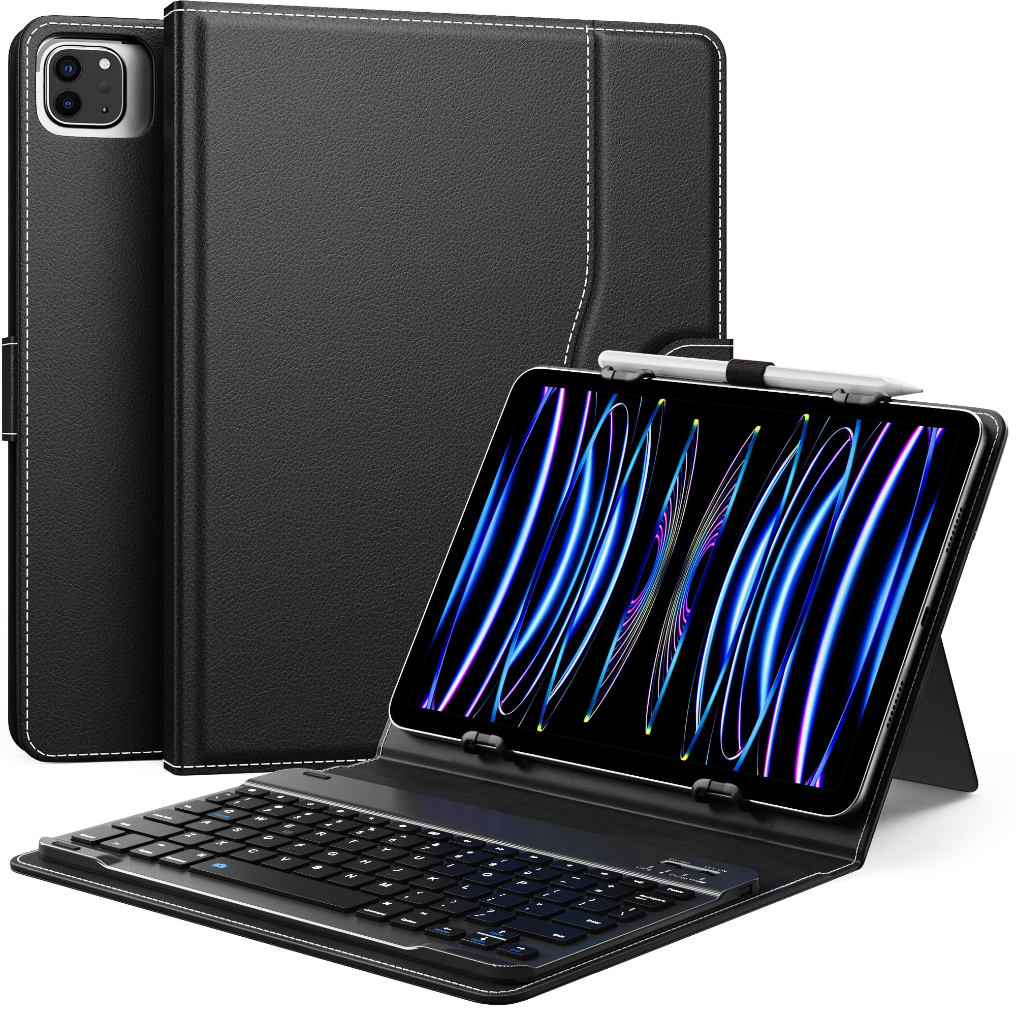 MoKo Universal Tablet Case with QWERTY Keyboard for 9",9.7",10.1",10.2",10.4",10.5",10.9" Tablet, with Removable Wireless Bluetooth Keyboard&Pen Holder for iPad, Samsung, Fire, Pixel, Other