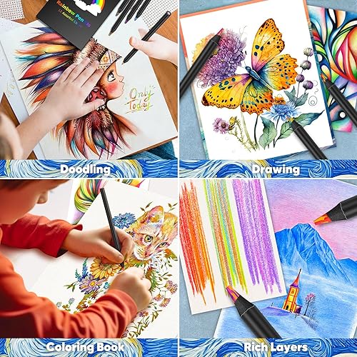 Miniatura 6 de Paquete de 24 lápices arcoíris de 12 colores, lápices de colores gigantes, suministros de arte para adultos y niños, suministros escolares
