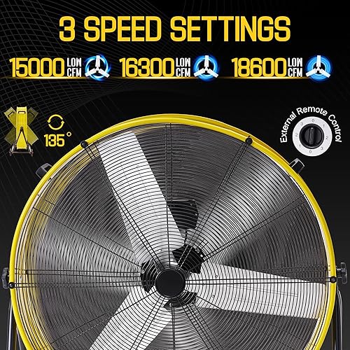 Miniatura 2 de Albott Ventilador de piso industrial de 36 pulgadas, ventilador de tambor de alta velocidad con 3 velocidades, ventilador de taller de metal