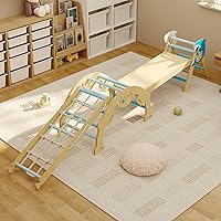 Vista 9 de PeakPursuit Juguetes de escalada 4 en 1 para niños pequeños con rampa, arco y escalera, juego de triángulos Pikler con construcción de madera, juego