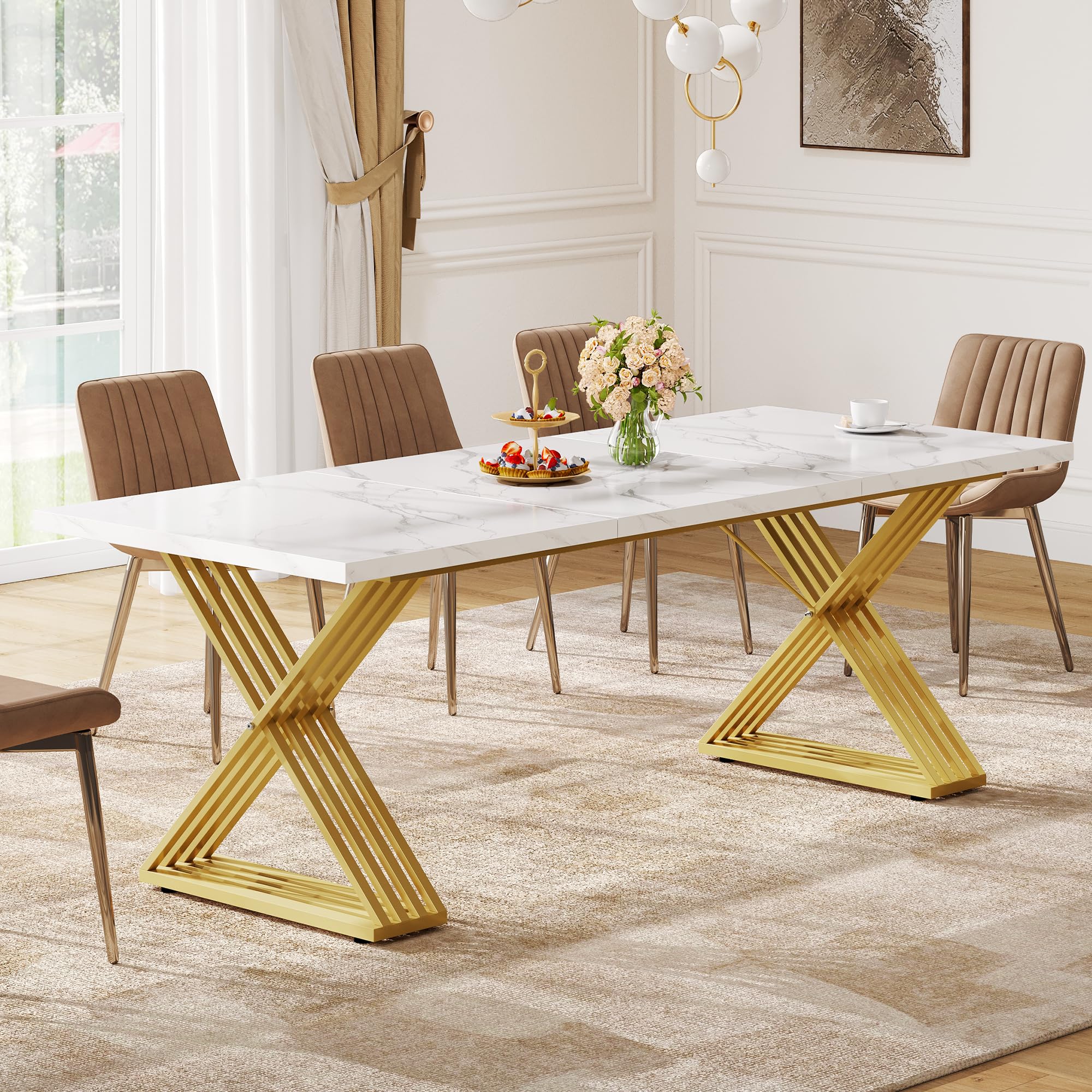 Amazon.com - DWVO Dining Table for 8-10 People 82.67" Large Rectangular ...