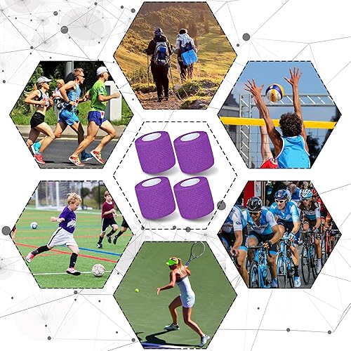 Vista 80 de Paquete de 8 vendajes autoadhesivos de 2 pulgadas x 5 yardas, vendaje elástico cohesivo autoadherente para atletismo, muñeca, tobillo, rodillas