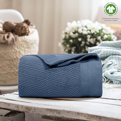 Miniatura 9 de Manta de algodón orgánico 100 % certificado GOTS, supersuave y transpirable, diseño de espina de arenque