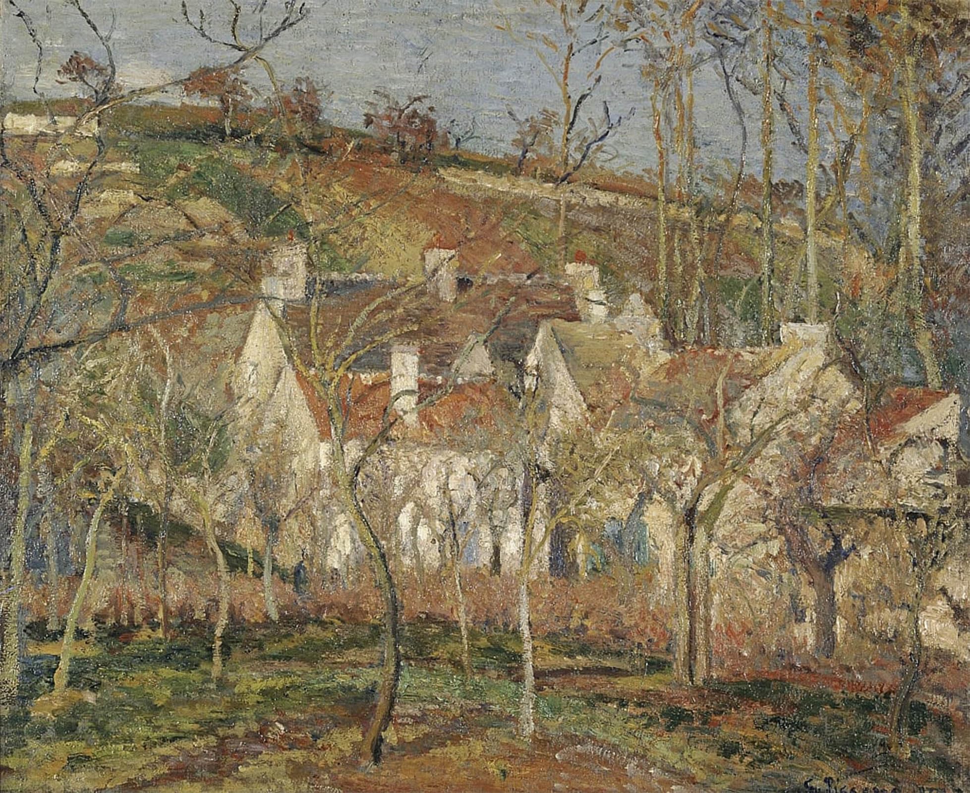Posteriik No Frame Famous Print Pop Art Wall Art Graffiti Red Roofs Corner Of A Village Winter By Camille Jacob Pissarro Art Prints For Home Decor 60X90cm