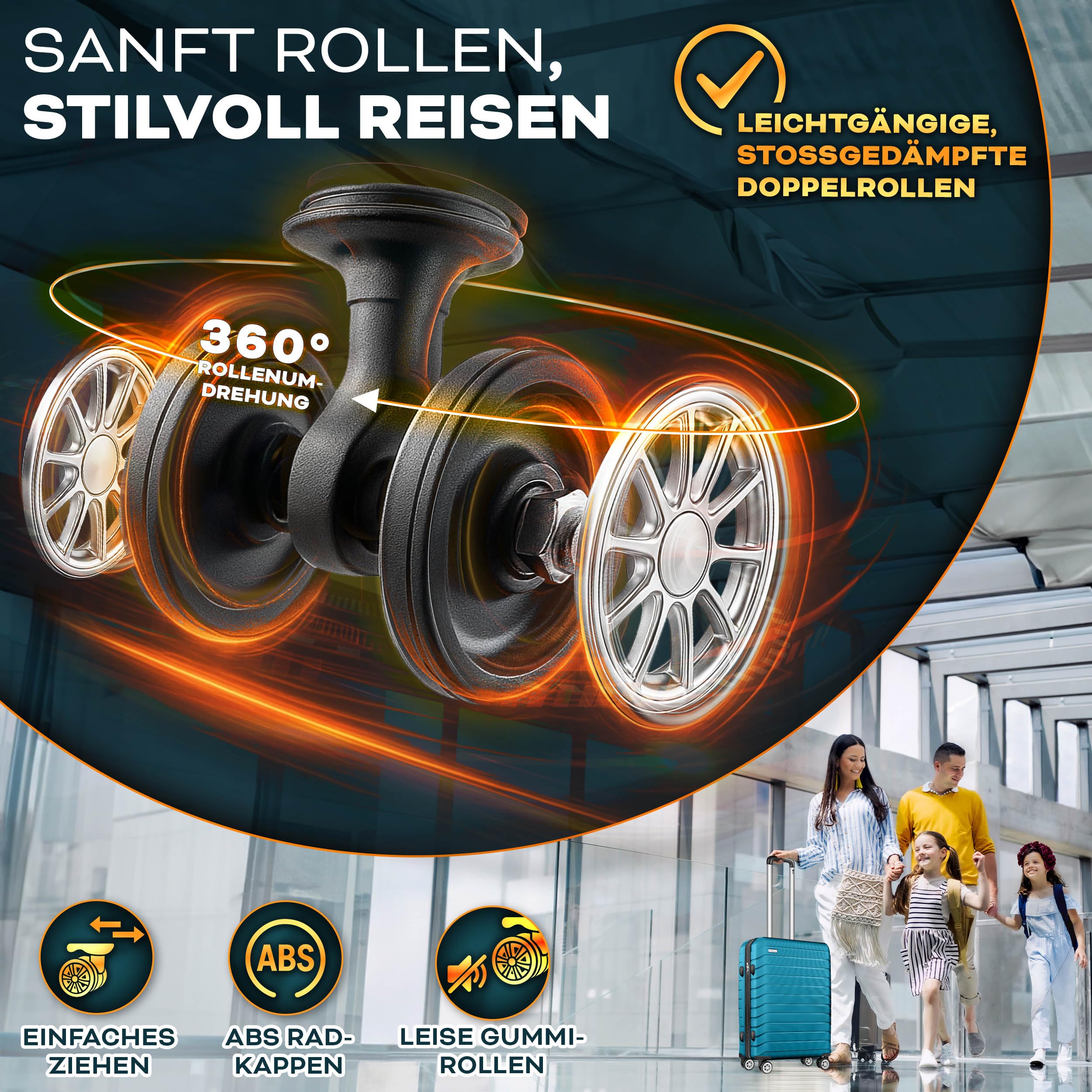 tillvex® Reisekoffer Set 4-teilig + Gepäckwaage, 4X Koffergurte & 4X Kofferanhänger | Kofferset 4 Rollen | Trolley Gepäck Koffer TSA Schloss | Hartschalenkofferset S-M-L-XL