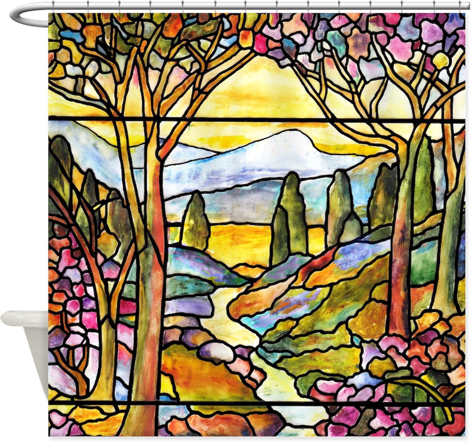 CafePress Tiffany Landscape Window Decorative Fabric Shower Curtain