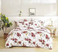 Vista 1 de Tache Floral Colibríes Borgoña, Marfil Antiguo, Vintage Farmhouse Spring Country Rustic Microfibra Reversible Rose Garden Funda de edredón