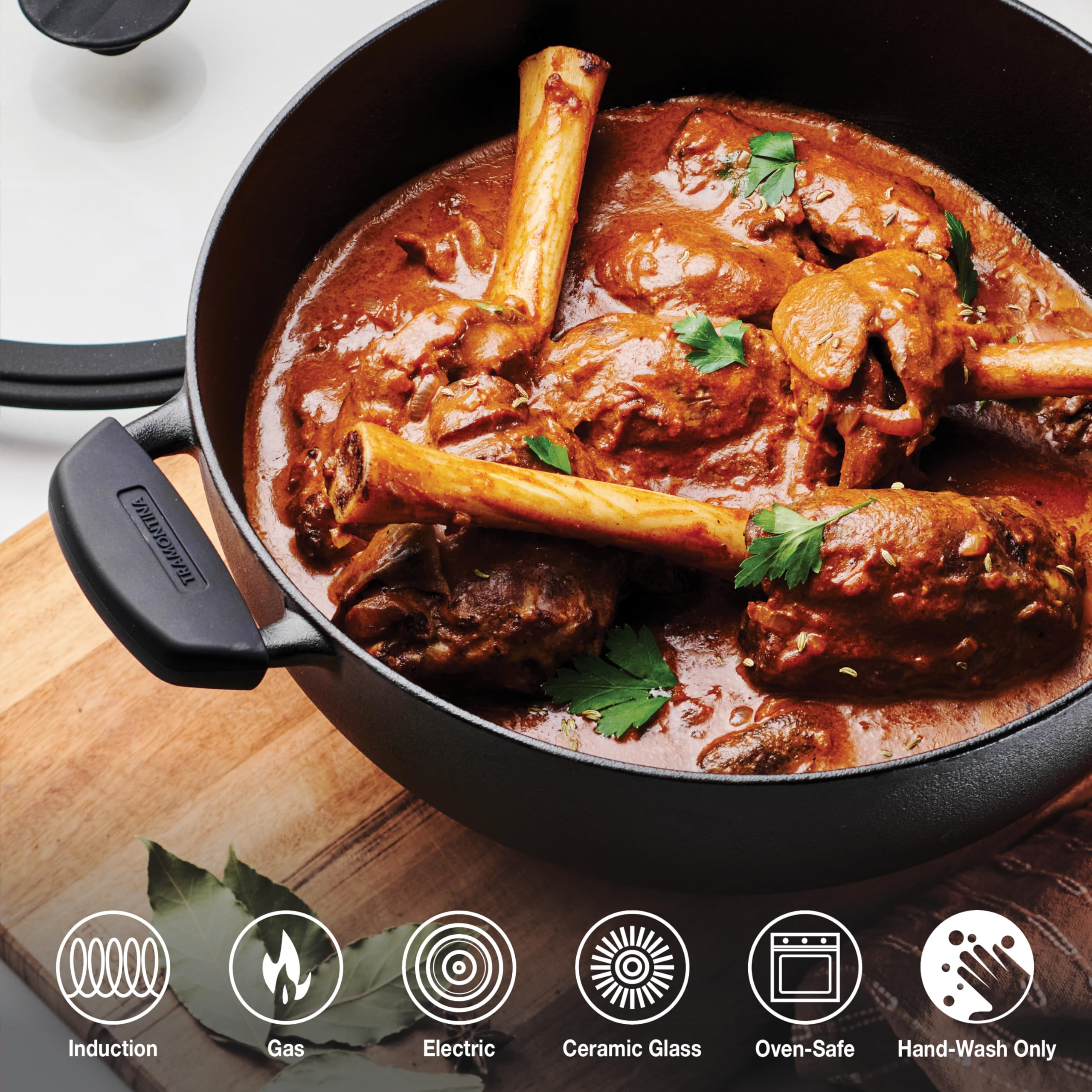 Tramontina Utsava 4.9-Quart Pre-Seasoned Cast Iron Kadai with Lid, Large Kadhai Pot for Indian Cooking