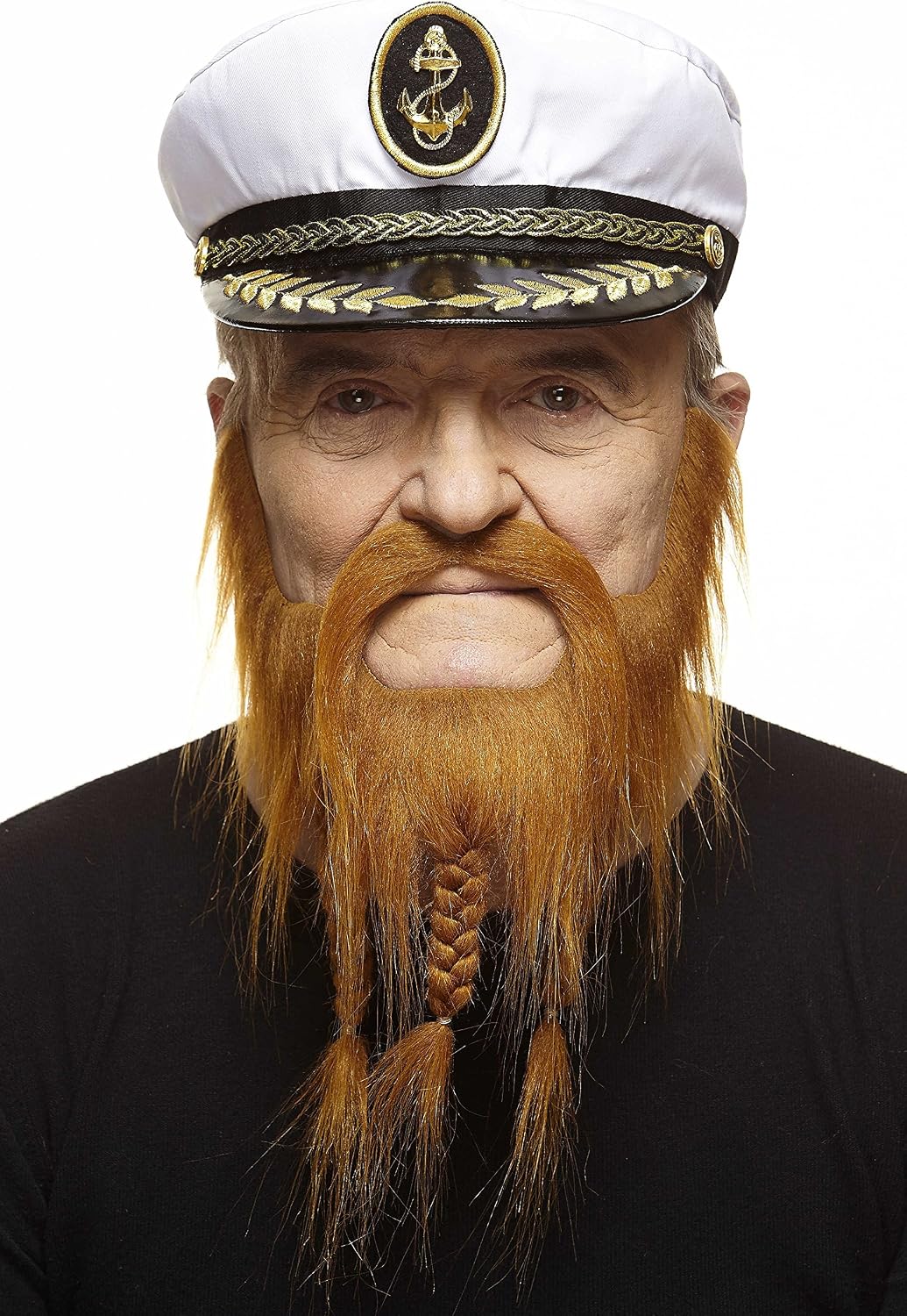 Mustaches Self Adhesive Captain Fake Mustache and Beard, Novelty, Braided, False Facial Hair, Costume Accessory for Adults, Ginger Color