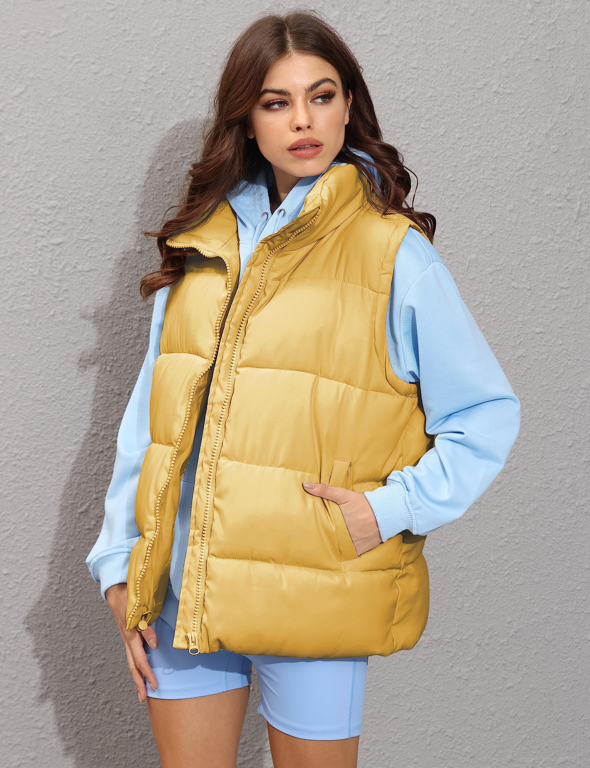 Zhiyouni Chalecos acolchados para mujer, sin mangas, con cuello alto, con cremallera