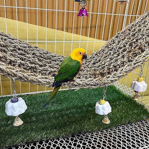 Miniatura 3 de Alfombrilla de hierba marina para pájaros, hamaca tejida de hierba natural, periquitos, juguetes para masticar, accesorios de jaula de recorte,