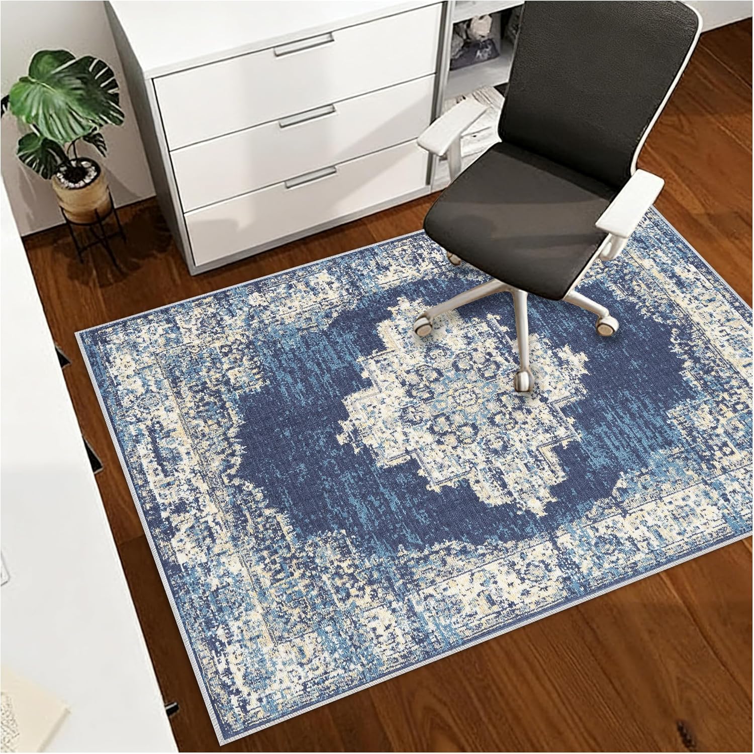 Office Chair Mat for Hardwood Tile Floor, Non-Slip Under-Desk Carpet Protectors, Computer Chair Cushions with Casters, and Machine-Washable Gaming Mats. (Yellow-Green, 3'11''x4'11'')