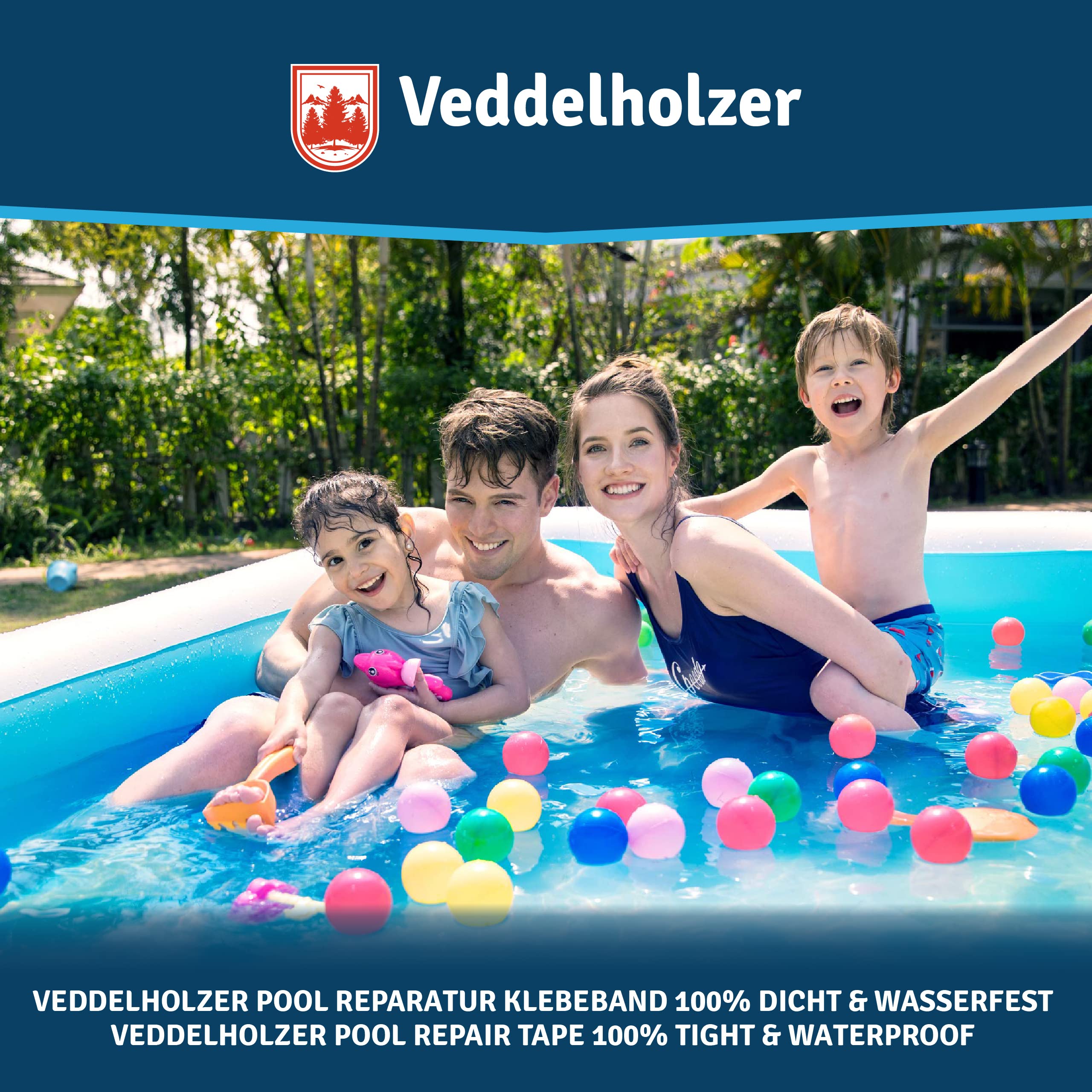 Veddelholzer Zestaw naprawczy do basenu, wodoszczelny, taśma klejąca, 10 cm x 150 cm, przezroczysta taśma uszczelniająca, Flex Tape, zestaw do uszczelniania basenu, do wszystkich powierzchni basenu