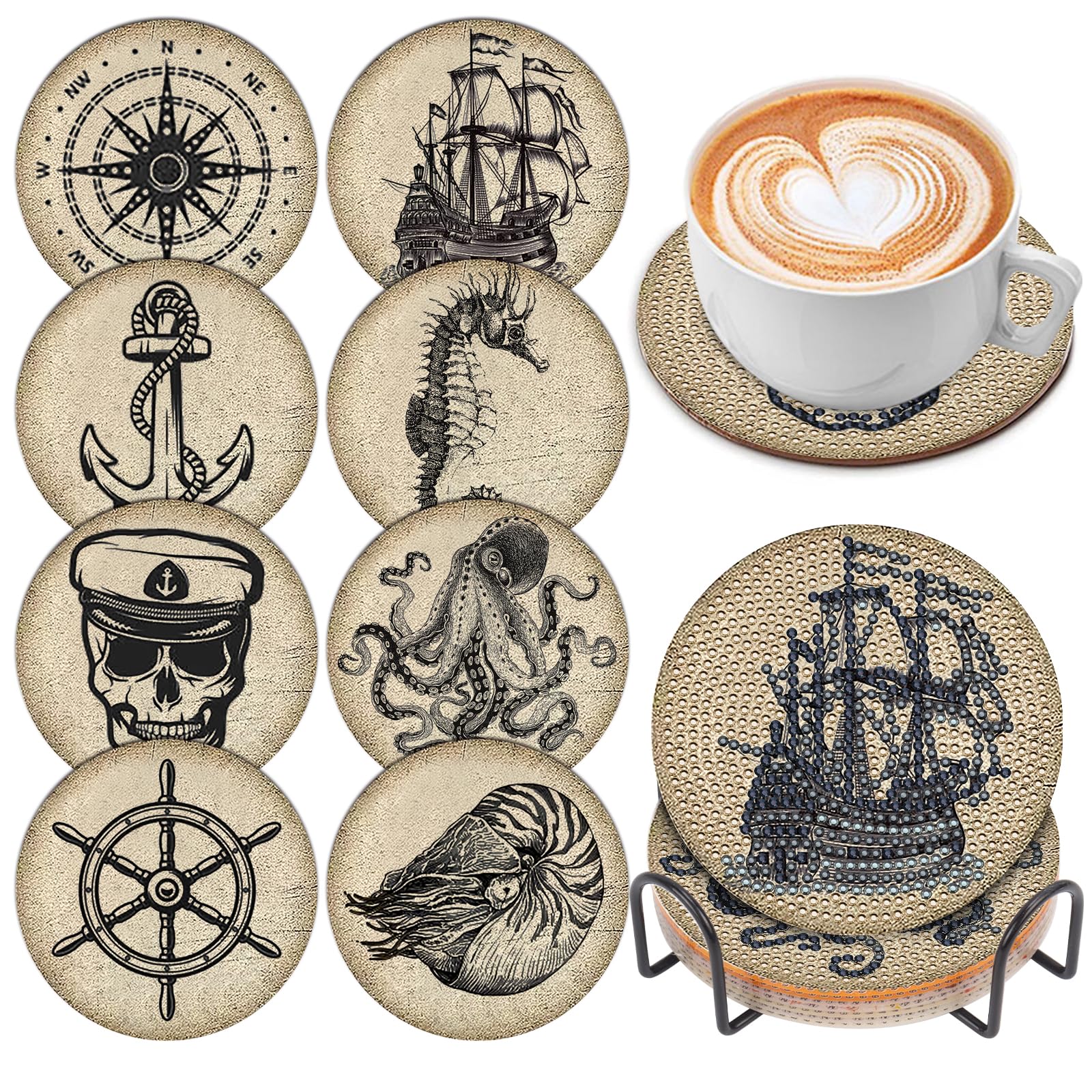 Coffret cadeau peinture diamant 8 sous-verres vintage pour anniversaire