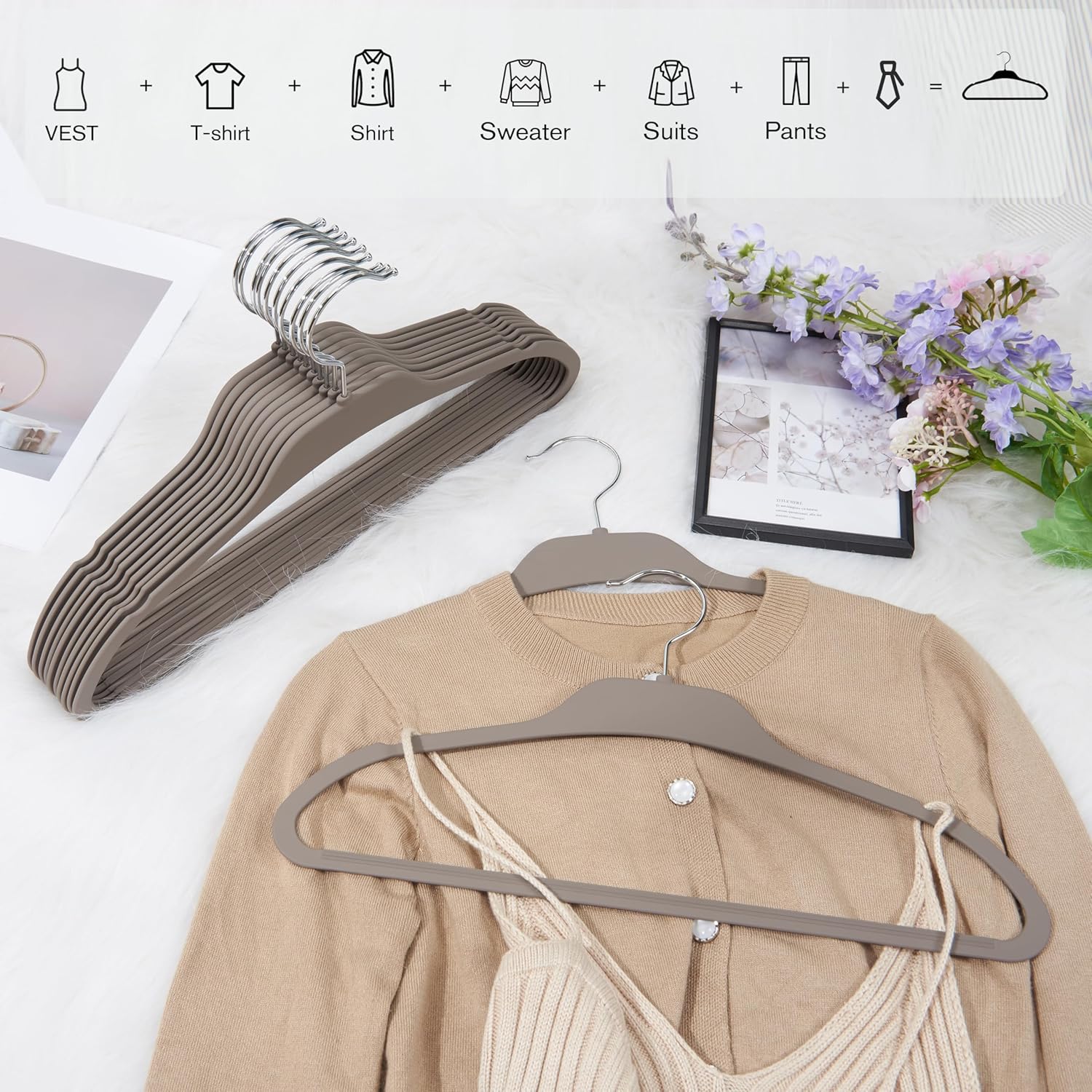 ELONG HOME Plastic Hangers for Clothes, Upgraded Rubber Non Slip Clothes Hangers, Non Velvet Durable Clothing Hangers, 15.7 Inches for Adults Clothes, Gray, 20 Pack - Image 8