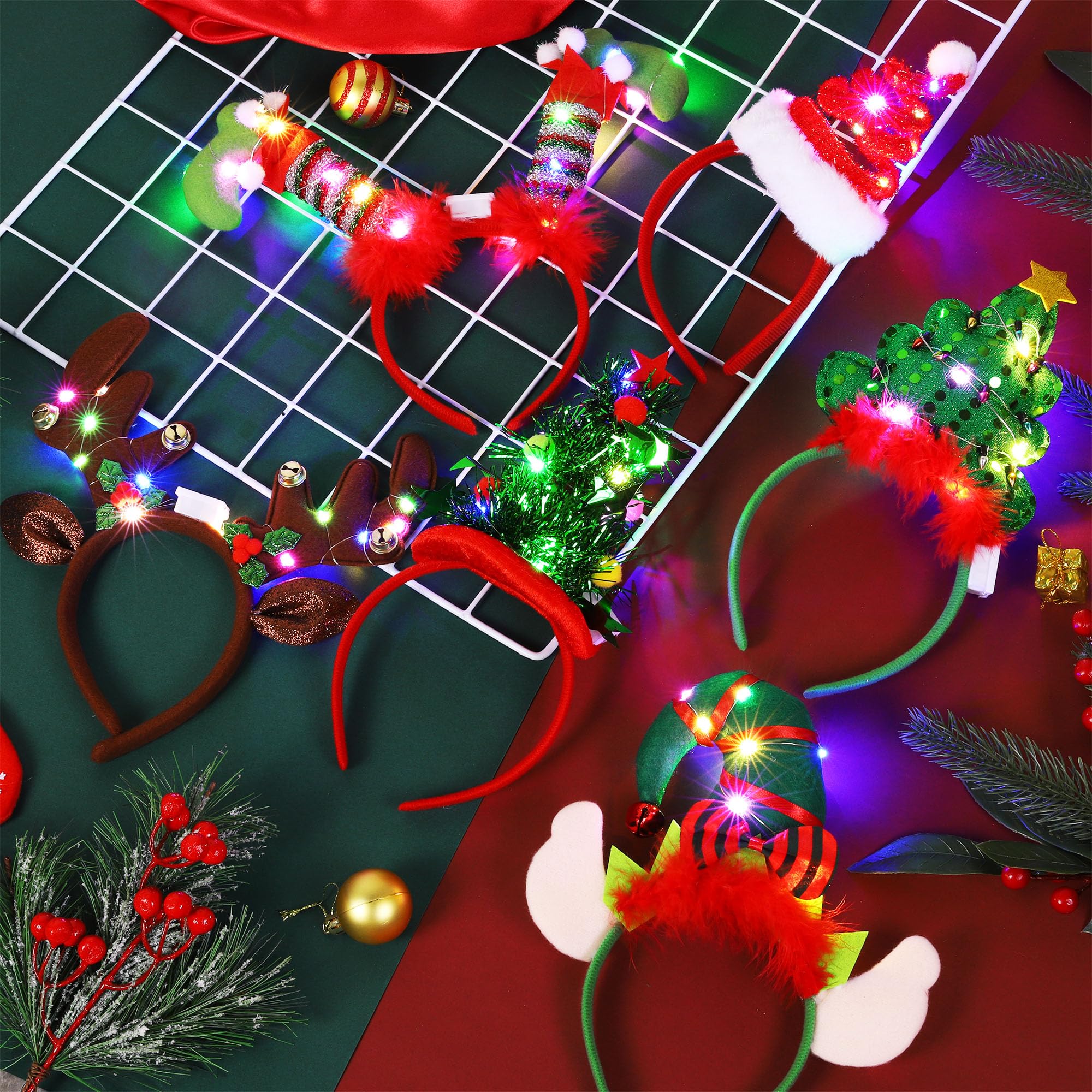 Aodaer Lot de 6 bandeaux de Noël à LED assortis pour sapin de Noël et renne