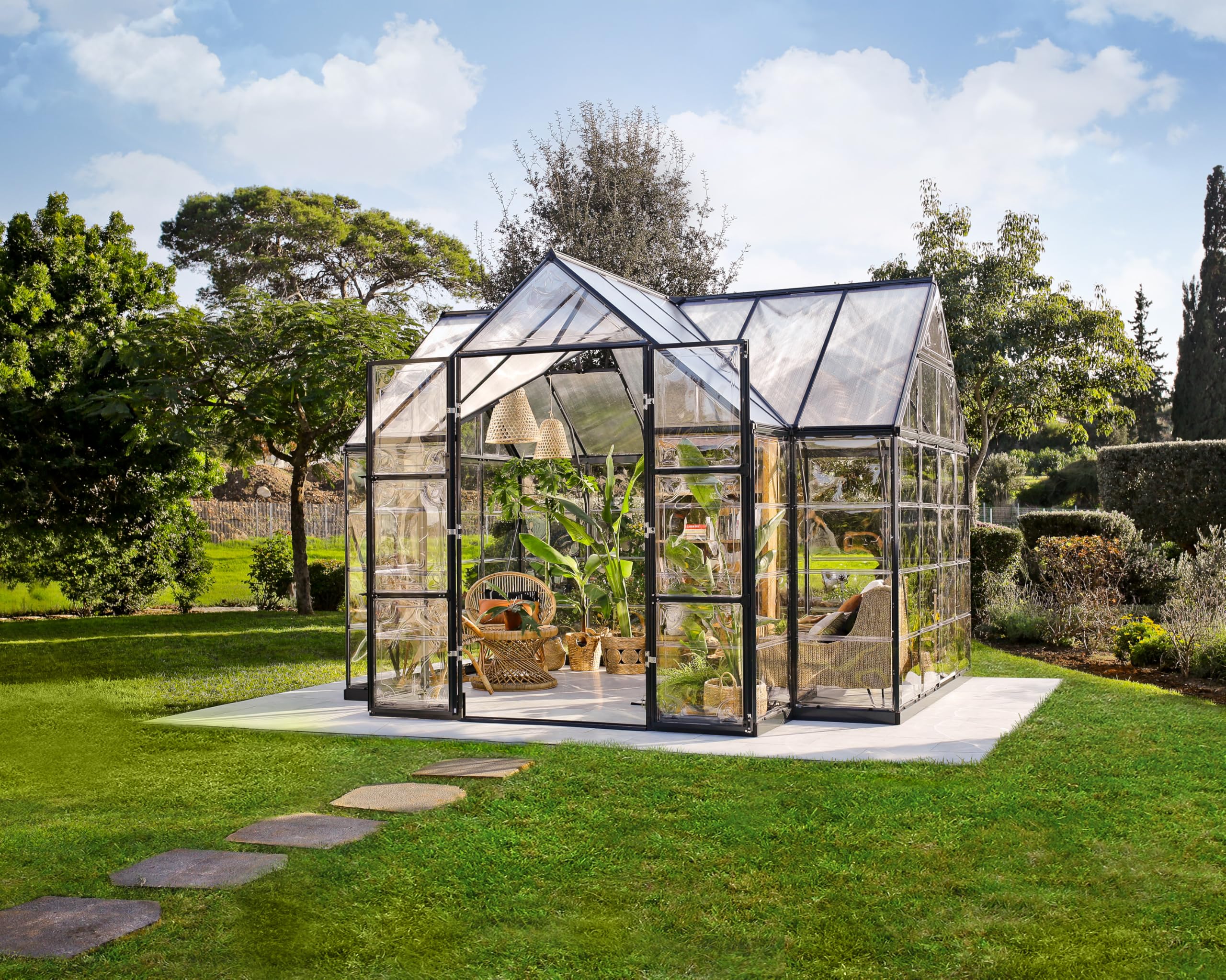 Canopia by Palram Gewächshaus gross Victory Orangery Treibhaus 365x305 cm Aluminium Grau Tomatenhaus Polycarbonatplatten UV-beständig