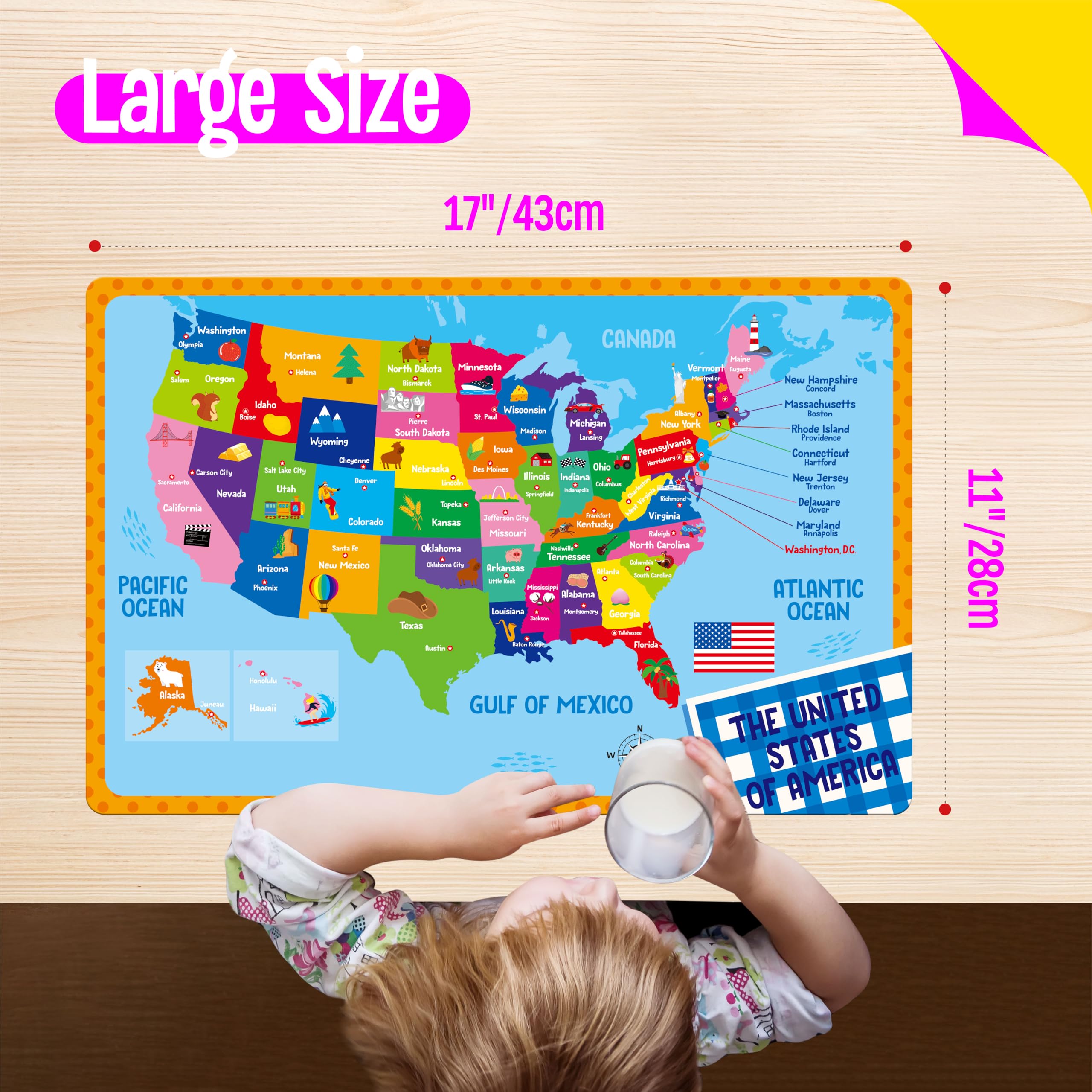 Pack de 6 Sets de Table pour Enfants, antidérapants, lavables, réutilisables, éducatifs sur Les thèmes de l'alphabet, des nombres, des Formes et des Couleurs, de l'univers, de la Carte pour la Maison