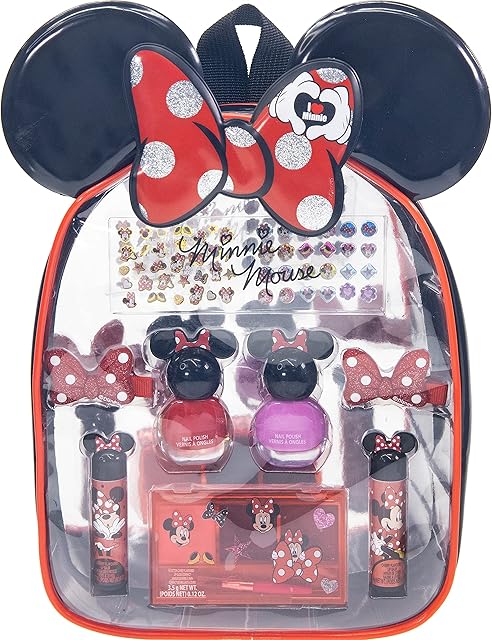 Disney Minnie Mouse - Townley Girl Cosmetic Makeup Gift Bag Set includes Lip Gloss, Nail Polish & Hair Accessories for Kids Tweens Girls, Ages 3+ perfect for Parties, Sleepovers & Makeovers