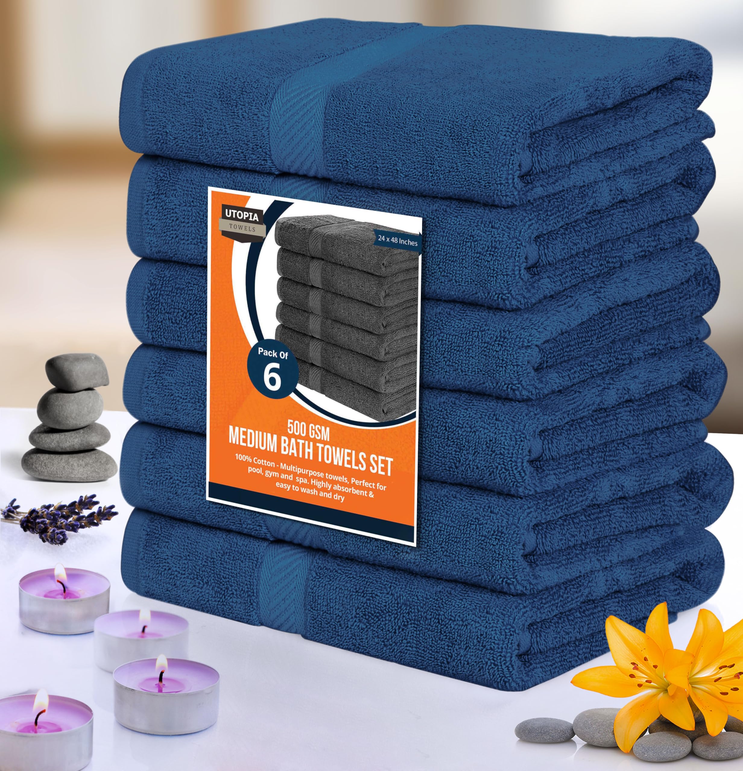 Utopia Towels - Set di 6 asciugamani da bagno, 100% cotone filato ad anello (60 x 120 cm), medi, leggeri e altamente assorbenti, ad asciugatura rapida, asciugamani di alta qualità per hotel, spa e