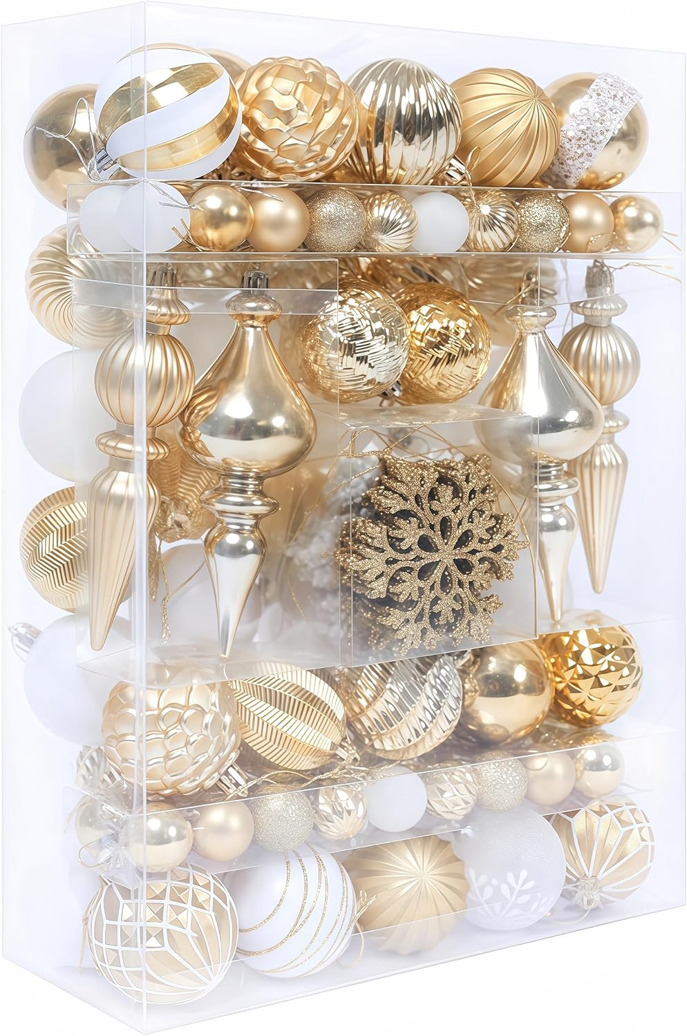 Christmas Tree Ornaments Decorations Set-116ct 1.18-6.5 Inch Assorted White Gold Shatterproof Decorative Hanging Christmas Ball Ornaments Bulk,Xmas Tree Tabletop Decorations for Holiday Decor - Image 4