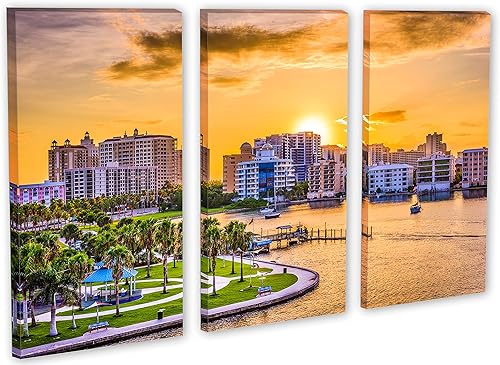 90 x 60 TOTAL - Sarasota, Florida USA Canvas Print Wall Art - 3 Panel Split, Triptych, home decor wall decor skyline
