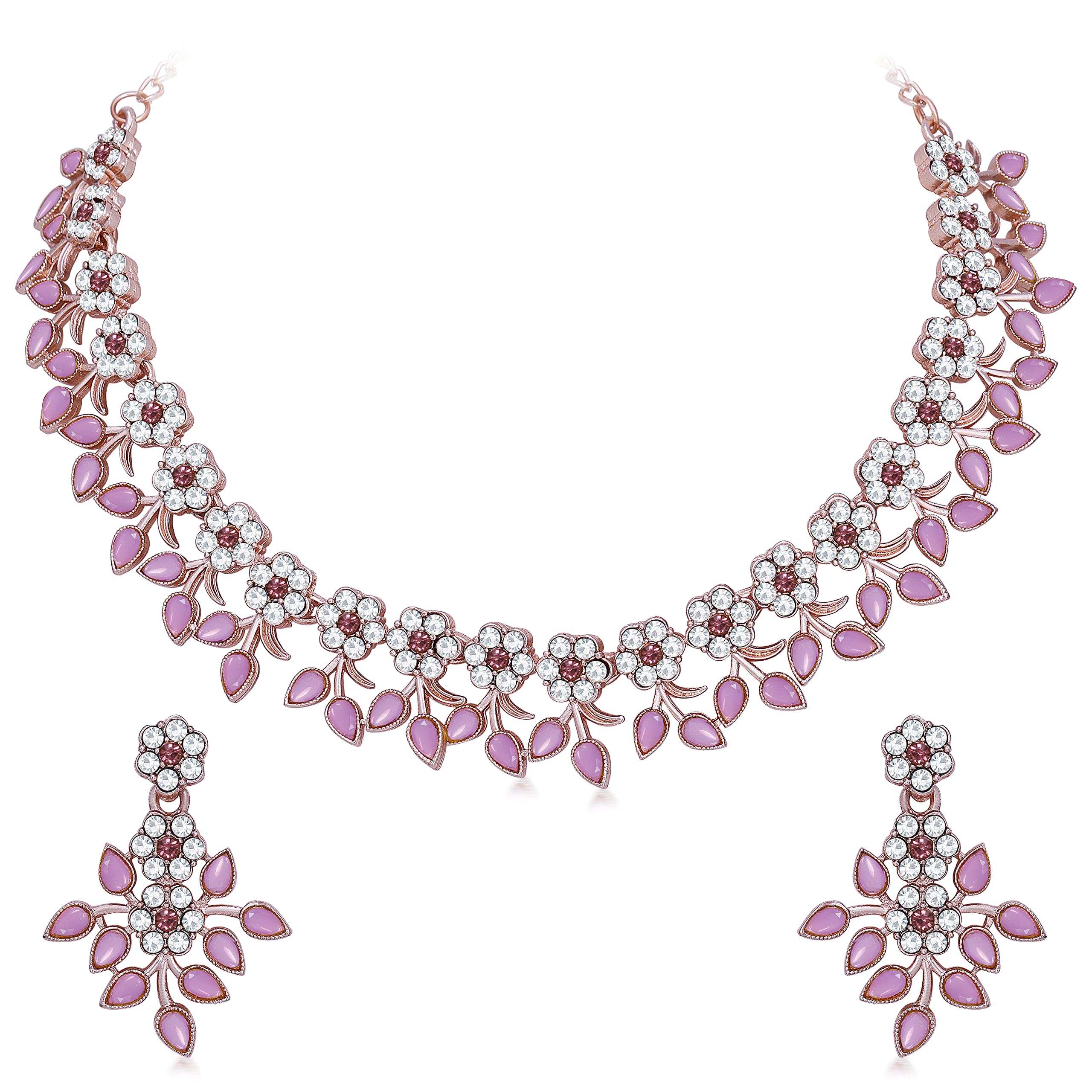Shostopper by Sukkhi Purple Kundan Studded Floral Rose Gold Plated Jewellery Set for Women (B0C4FK8HKB) Amazon Price History, Amazon Price Tracker