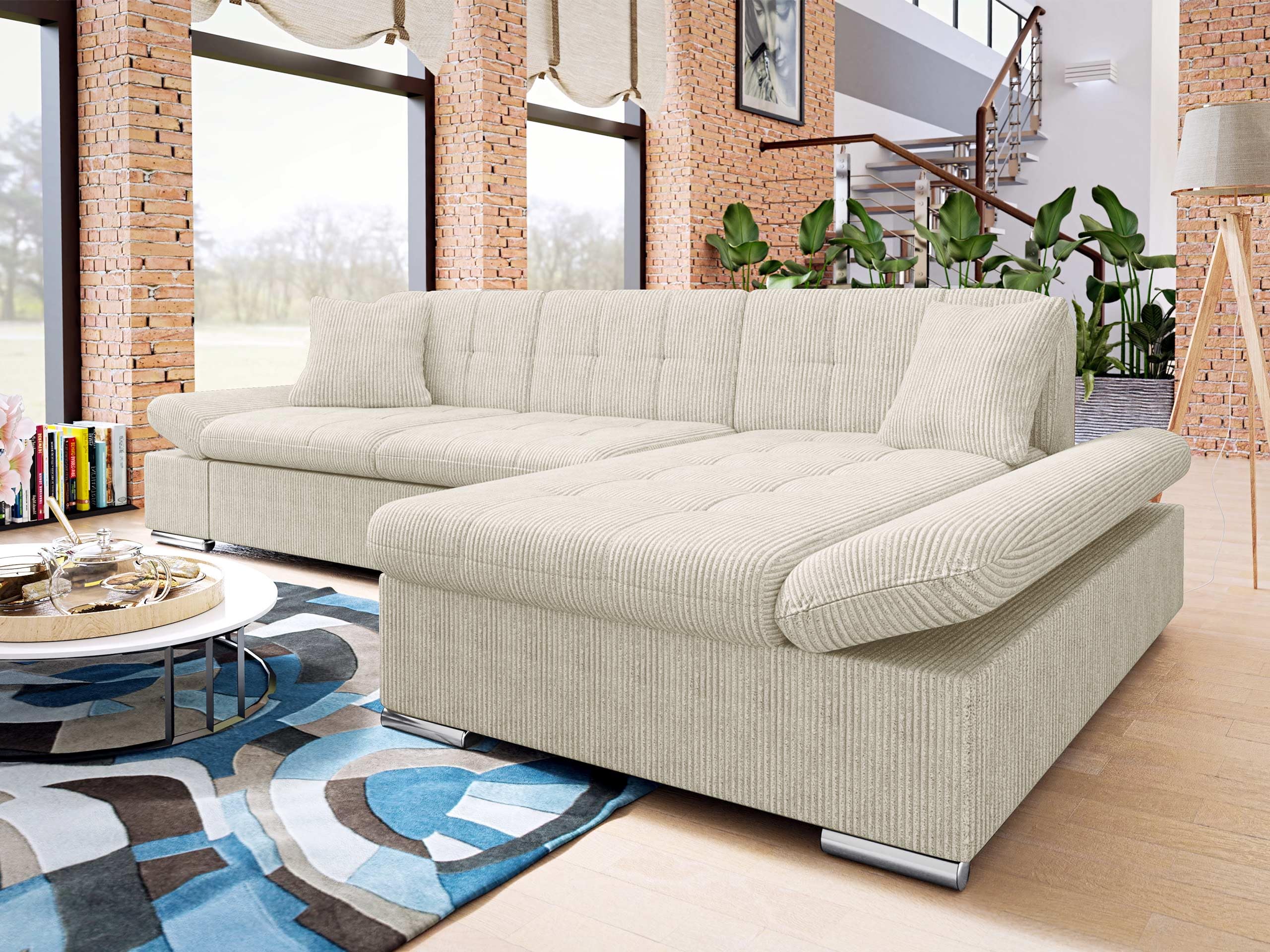 Mirjan24 Ecksofa Malwi Cord mit Regulierbare Armlehnen, L-Form Sofa mit Schlaffunktion und Bettkasten, Design Eckcouch, Wohnlandschaft, Couch (Poso 100, Seite: Rechts)
