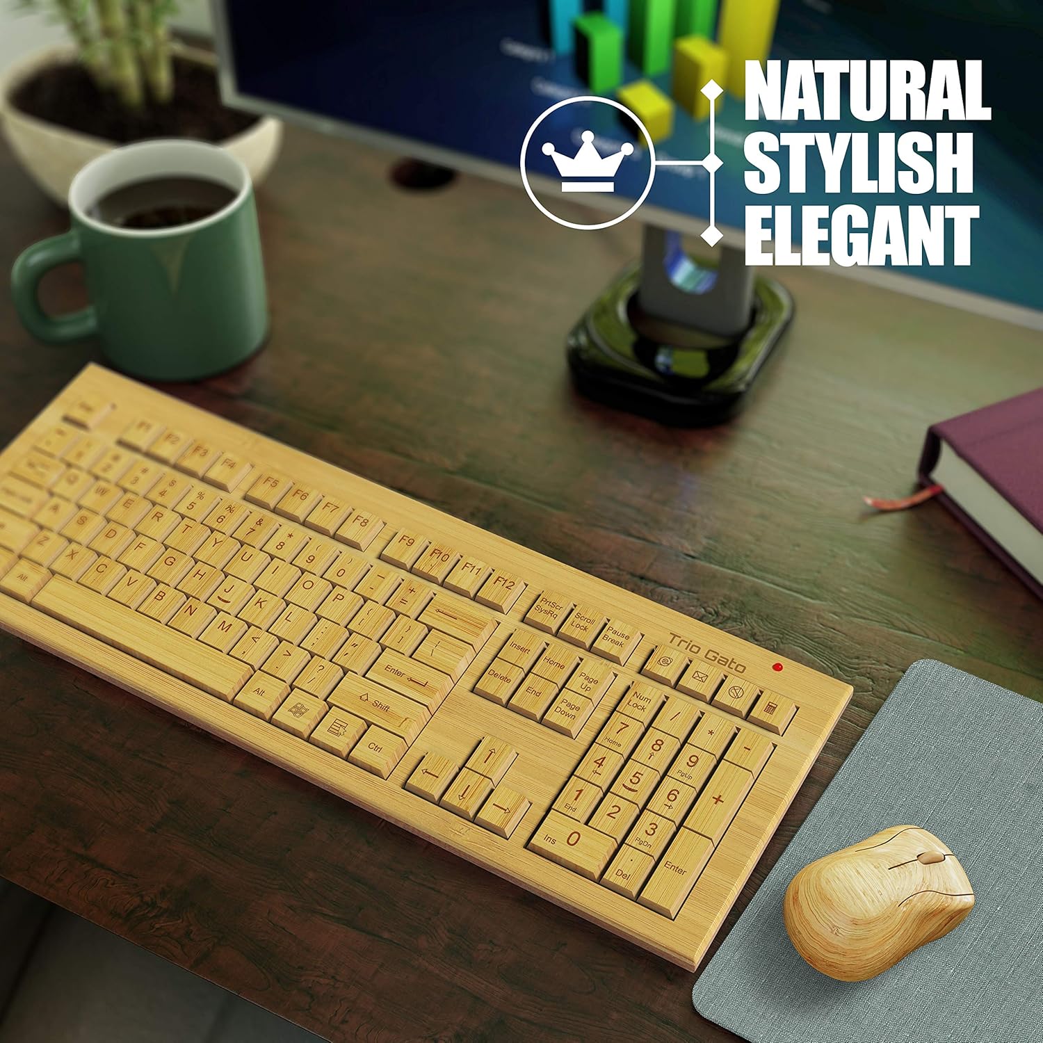 Tесh Dеаlѕ 🔥 Wireless Bamboo Keyboard and Mouse. Natural, Handmade, Eco-Friendly. Standard Size with 3 Keypads. 3-Button Mouse with Scroll Wheel. Wooden Pen as a Giveaway by Trio Gato