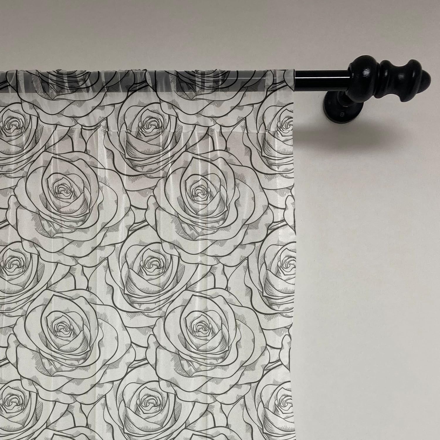 Lunarable Nature Tulle Curtains with Rod Pocket, Valentines Floral Flowers Roses in Sketchy Hand Drawn Style Abstract Art Print, Sheer Drape for Wedding Party 2 Panels, 108" x 63", Black and White