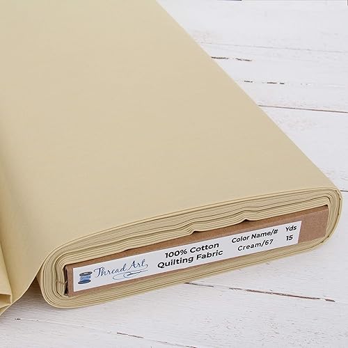 Threadart - Tela de acolchado de algodón de alta calidad, color crema, 44 pulgadas de ancho, 100% algodón, acolchado, costura, manualidades
