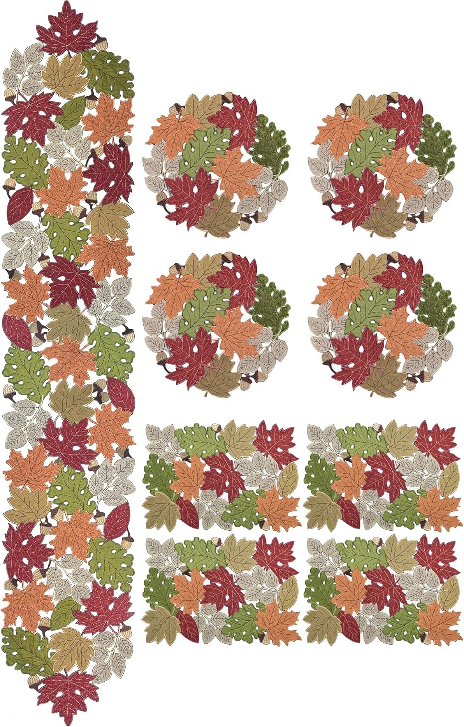 KEVA Fall Placemats Set of 4, 15inch Round Placemats, Fall Table Decorations for Home, Autumn Maple Leaves Cutwork Embroidered Placemat for Harvest Thanksgiving Holiday Decor