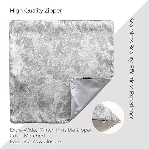 Miniatura 5 de THE-TINOART Funda de almohada metálica plateada platino de 20 x 20 pulgadas, funda de cojín jacquard brillante de luna para decoración moderna de