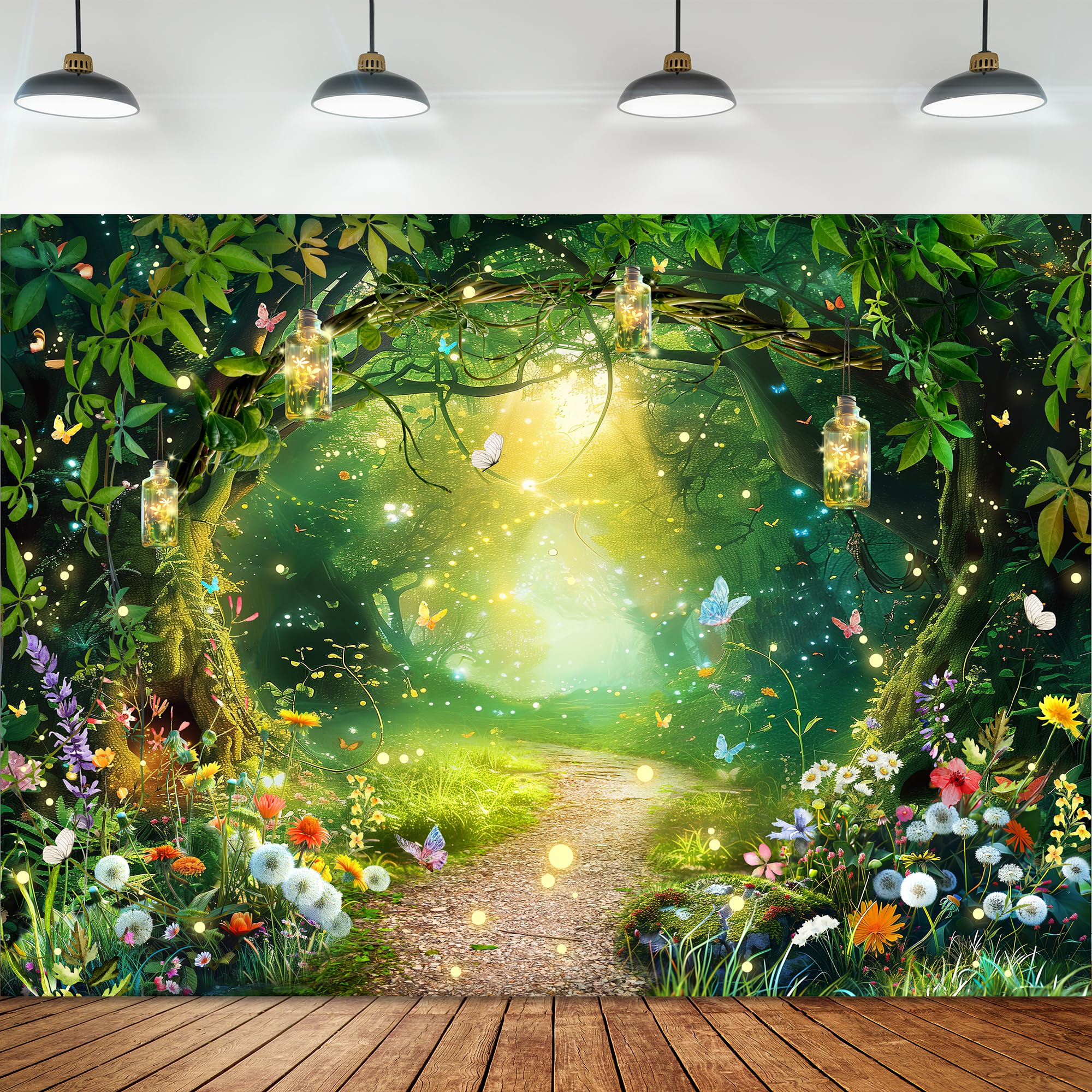 Omifly Enchanted Wonderland 7Wx5H Backdrop for Photography Fairy Tale Magic Garden Greenery Woodland Butterfly Spring Background Party Decorations